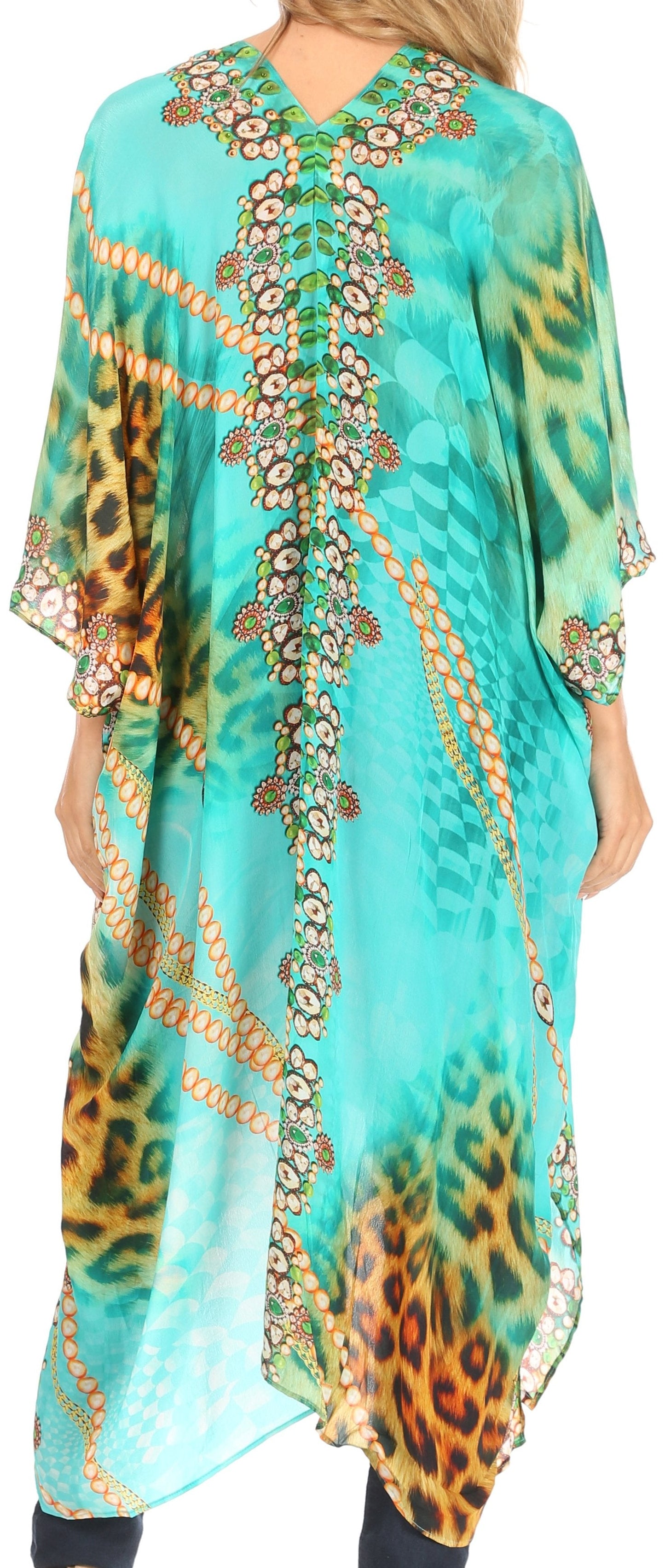 Sakkas Alvita Women's V Neck Beach Dress Top Caftan Cover up with Rhinestones - Concordia Style Boutique