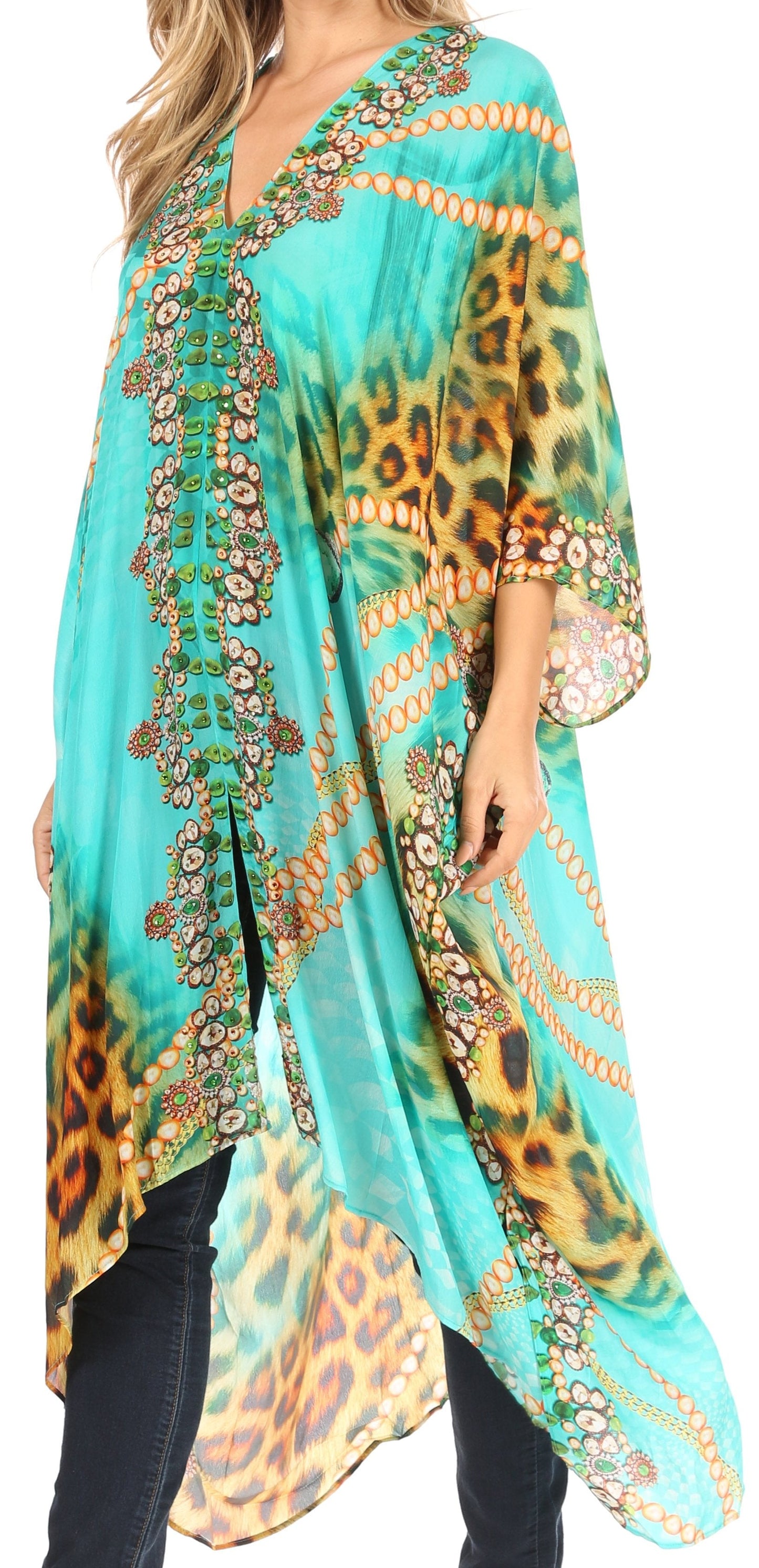 Sakkas Alvita Women's V Neck Beach Dress Top Caftan Cover up with Rhinestones - Concordia Style Boutique