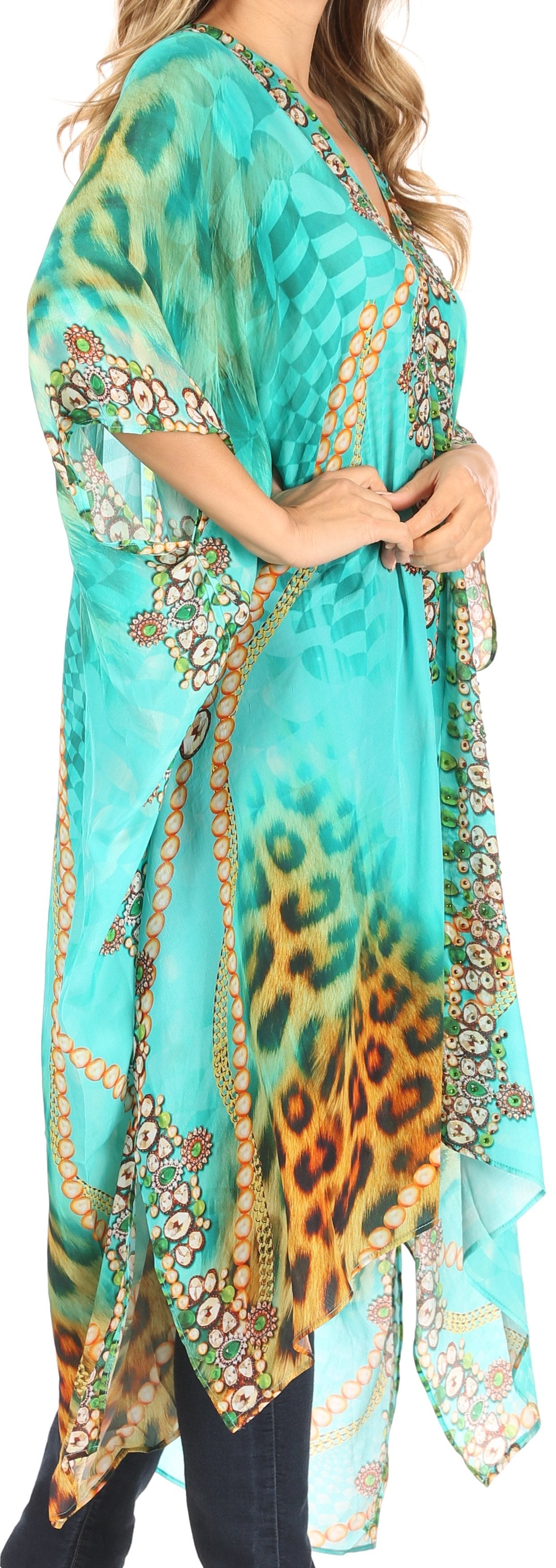Sakkas Alvita Women's V Neck Beach Dress Top Caftan Cover up with Rhinestones - Concordia Style Boutique