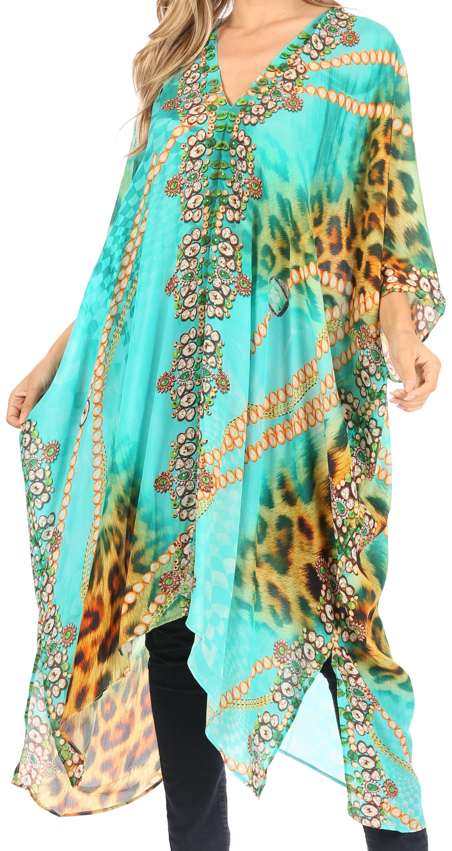 Sakkas Alvita Women's V Neck Beach Dress Top Caftan Cover up with Rhinestones - Concordia Style Boutique
