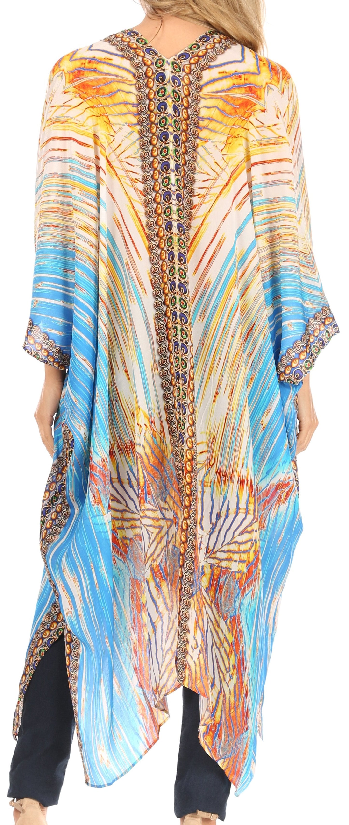 Sakkas Alvita Women's V Neck Beach Dress Top Caftan Cover up with Rhinestones - Concordia Style Boutique