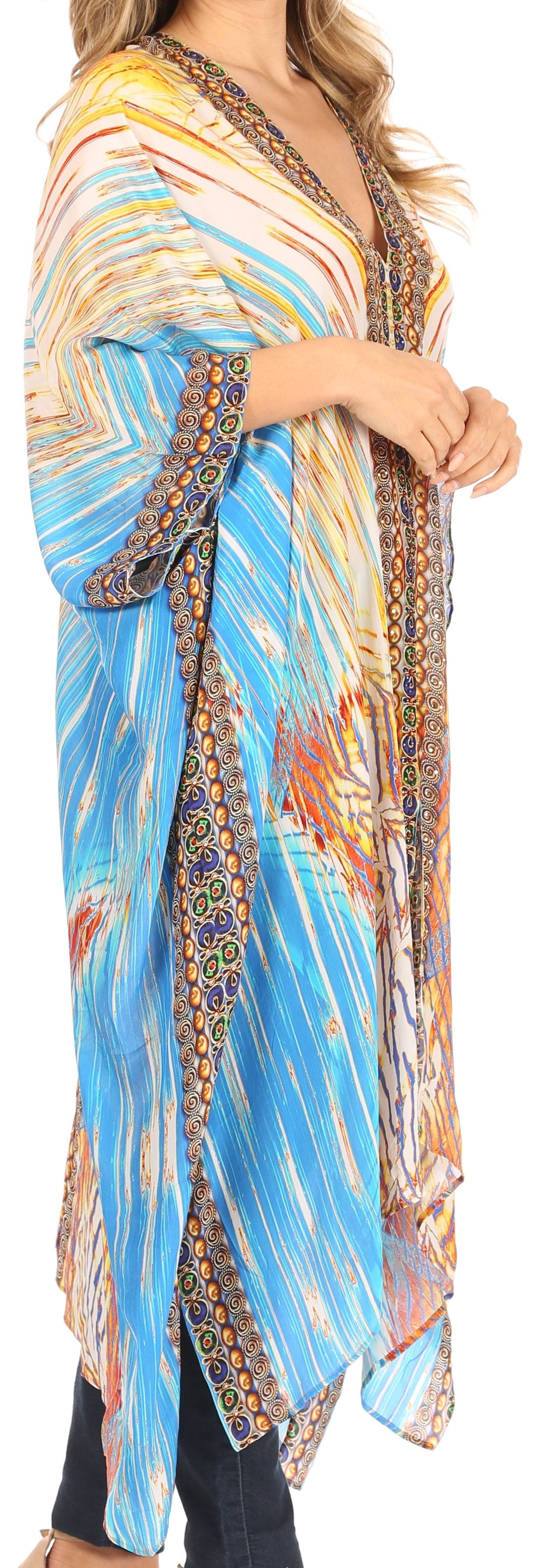Sakkas Alvita Women's V Neck Beach Dress Top Caftan Cover up with Rhinestones - Concordia Style Boutique