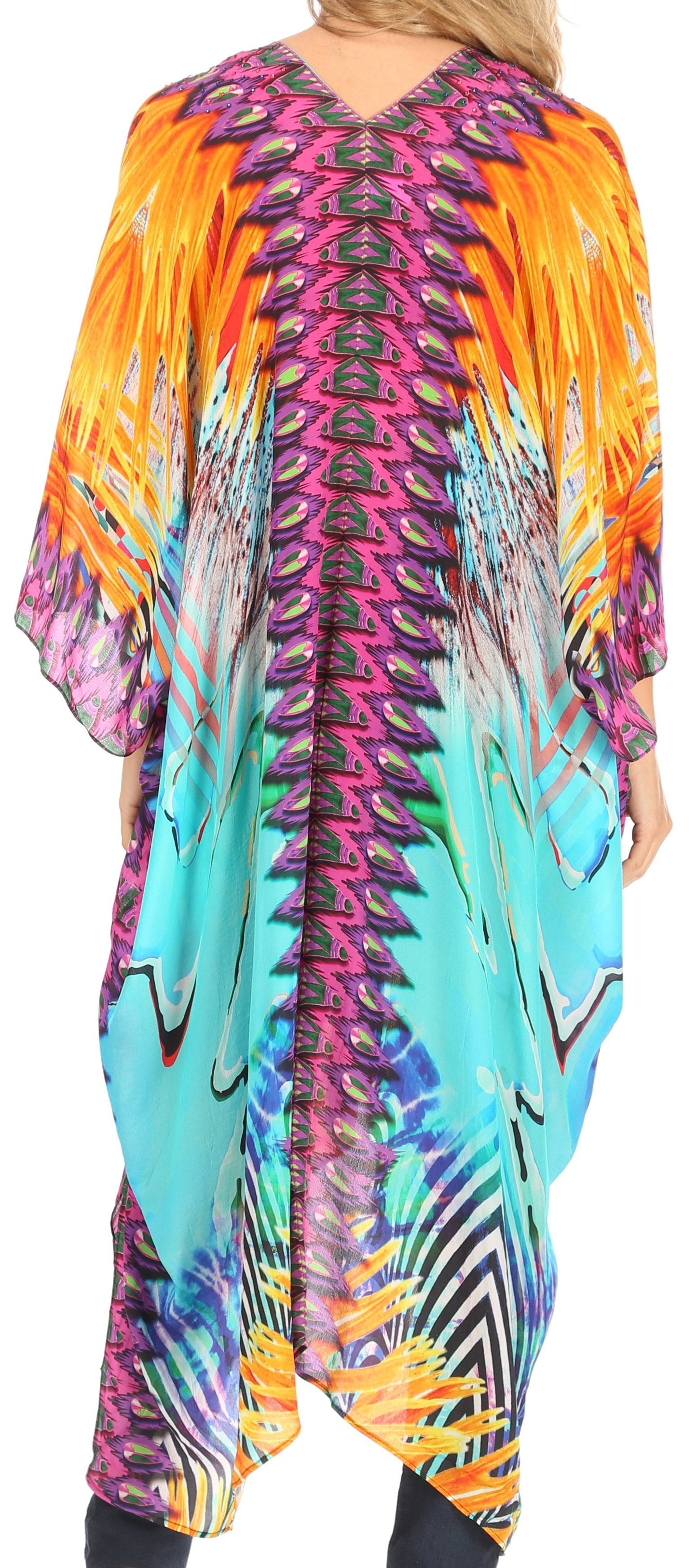 Sakkas Alvita Women's V Neck Beach Dress Top Caftan Cover up with Rhinestones - Concordia Style Boutique