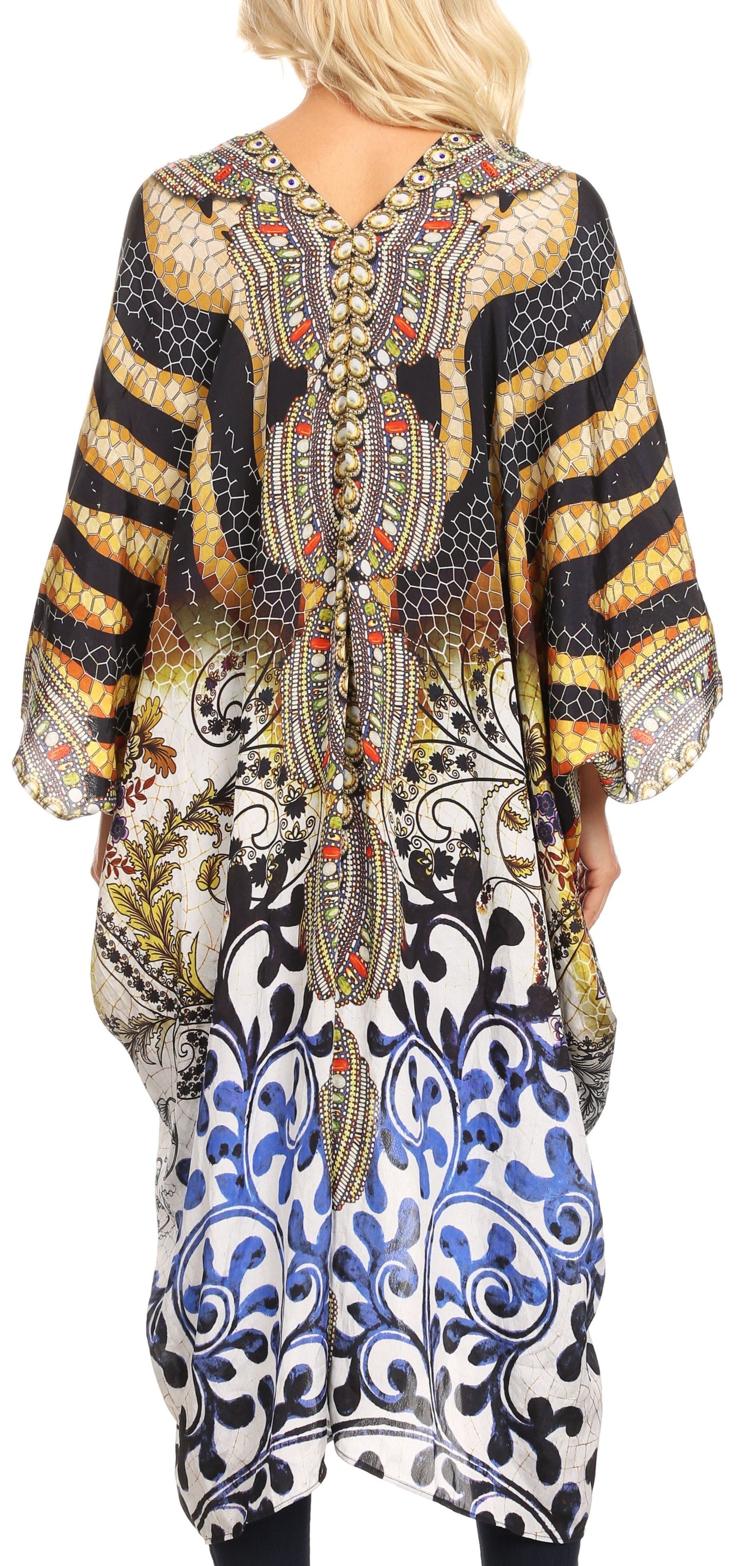 Sakkas Alvita Women's V Neck Beach Dress Top Caftan Cover up with Rhinestones - Concordia Style Boutique