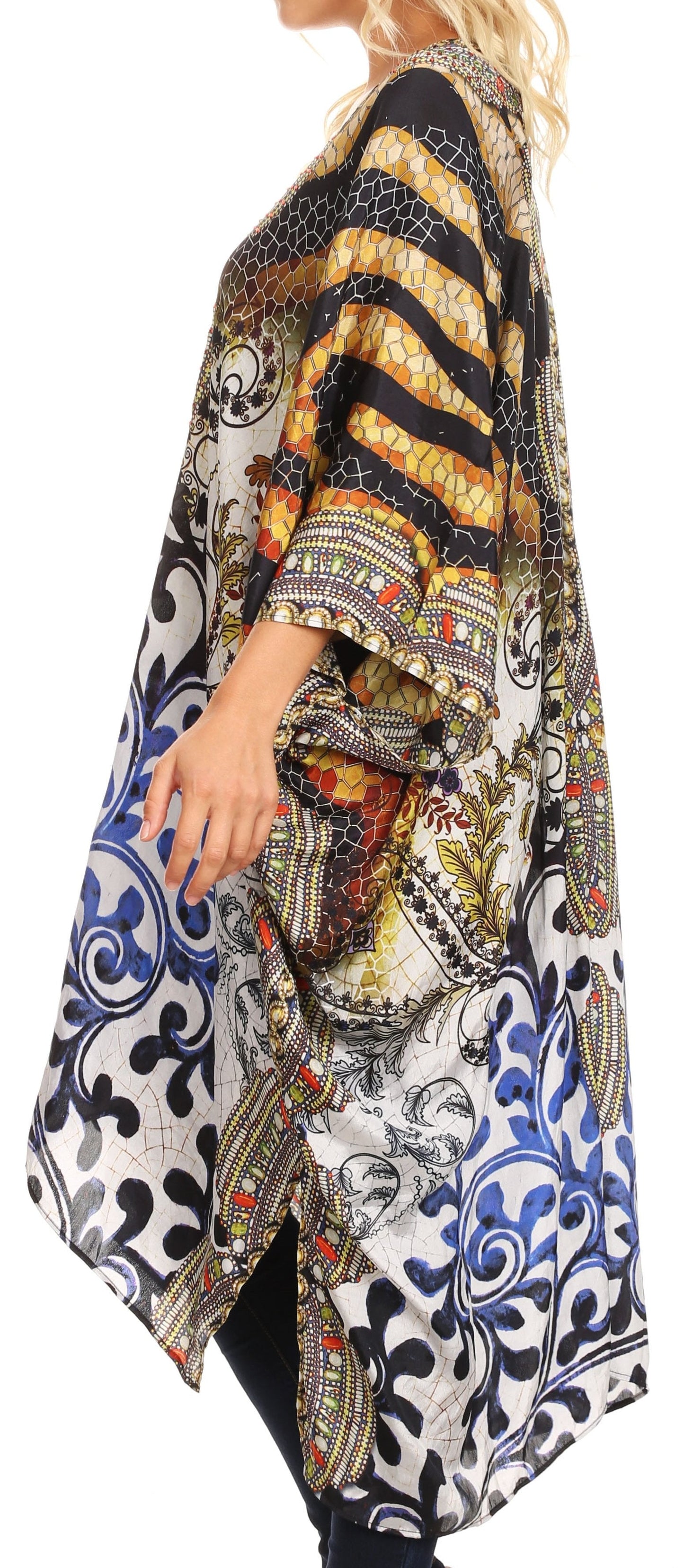 Sakkas Alvita Women's V Neck Beach Dress Top Caftan Cover up with Rhinestones - Concordia Style Boutique