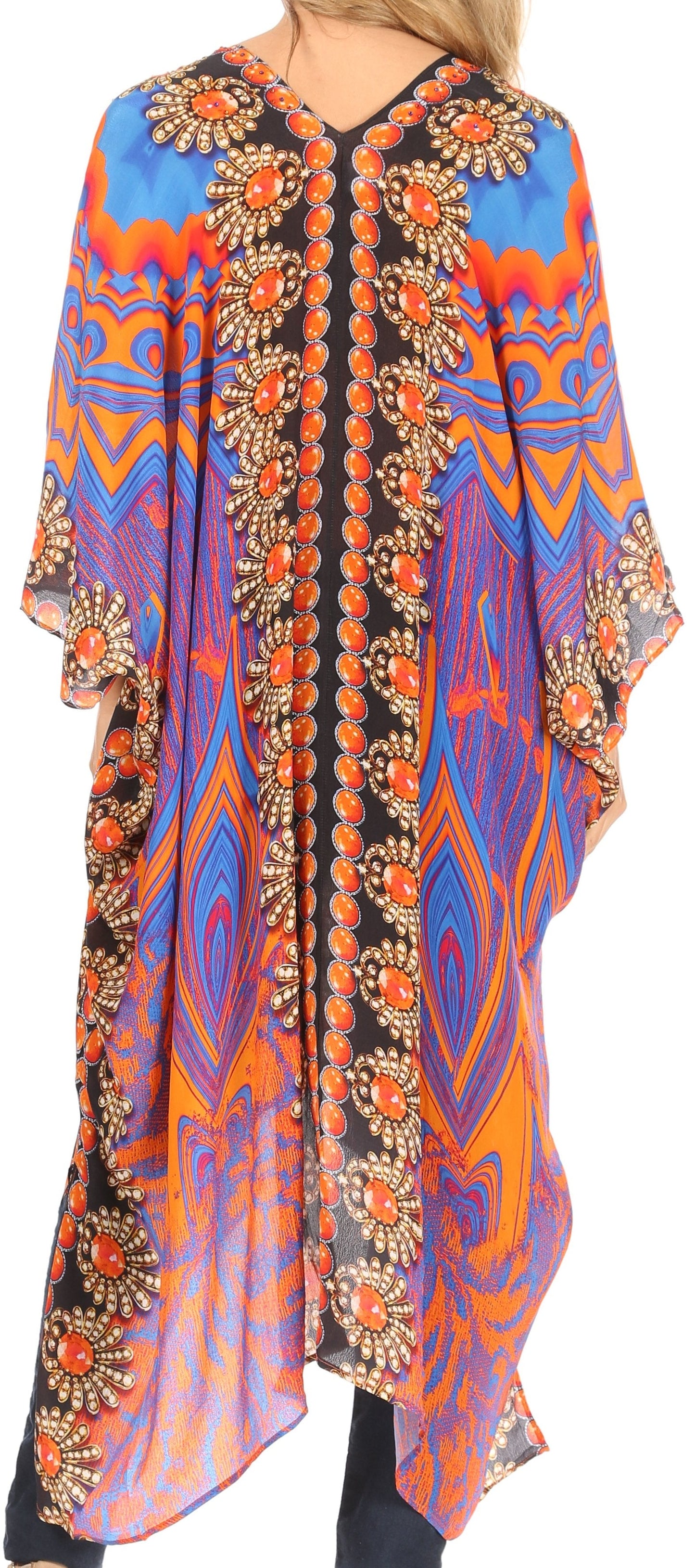 Sakkas Alvita Women's V Neck Beach Dress Top Caftan Cover up with Rhinestones - Concordia Style Boutique