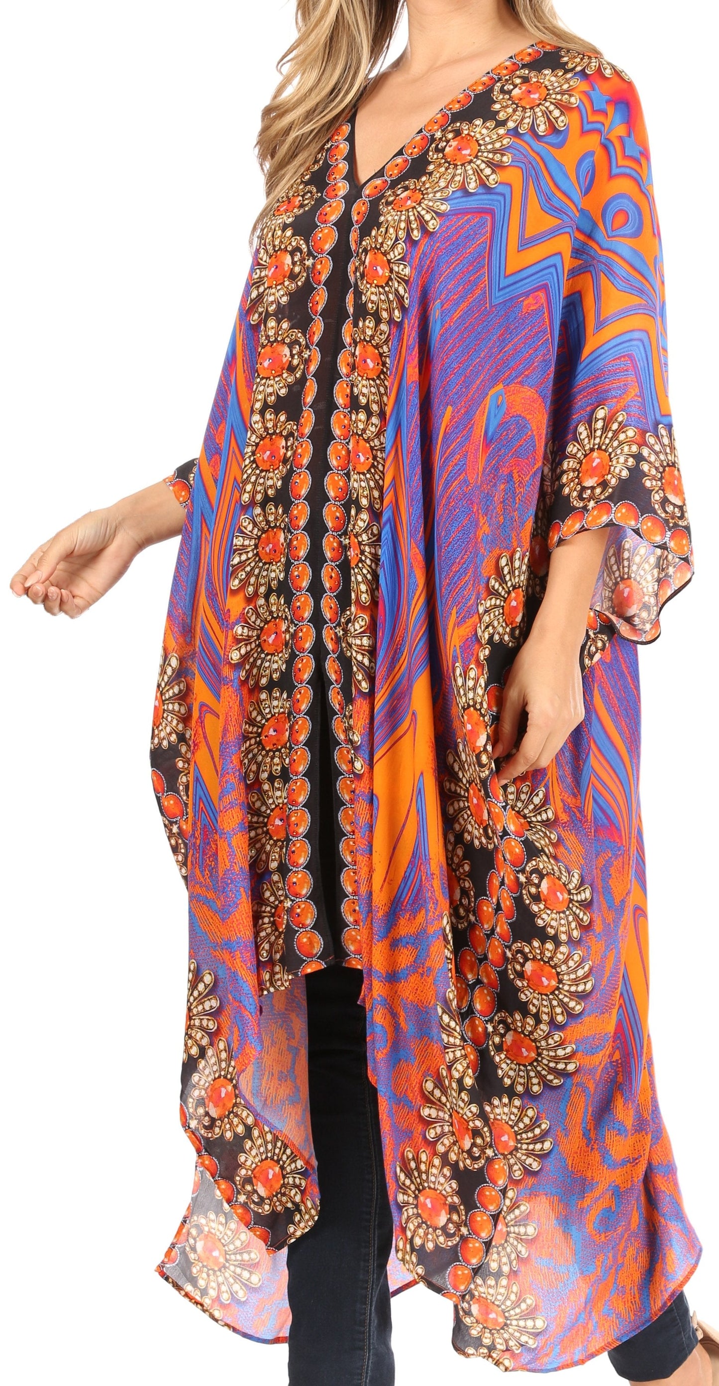 Sakkas Alvita Women's V Neck Beach Dress Top Caftan Cover up with Rhinestones - Concordia Style Boutique
