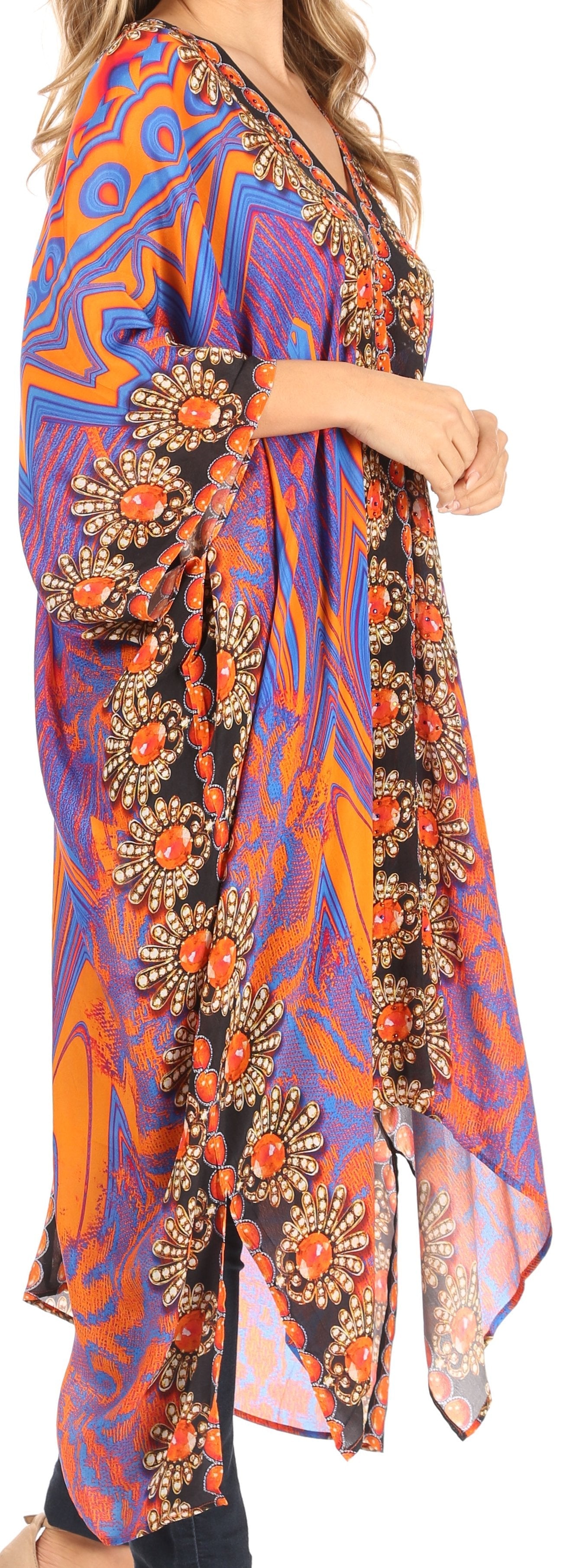 Sakkas Alvita Women's V Neck Beach Dress Top Caftan Cover up with Rhinestones - Concordia Style Boutique