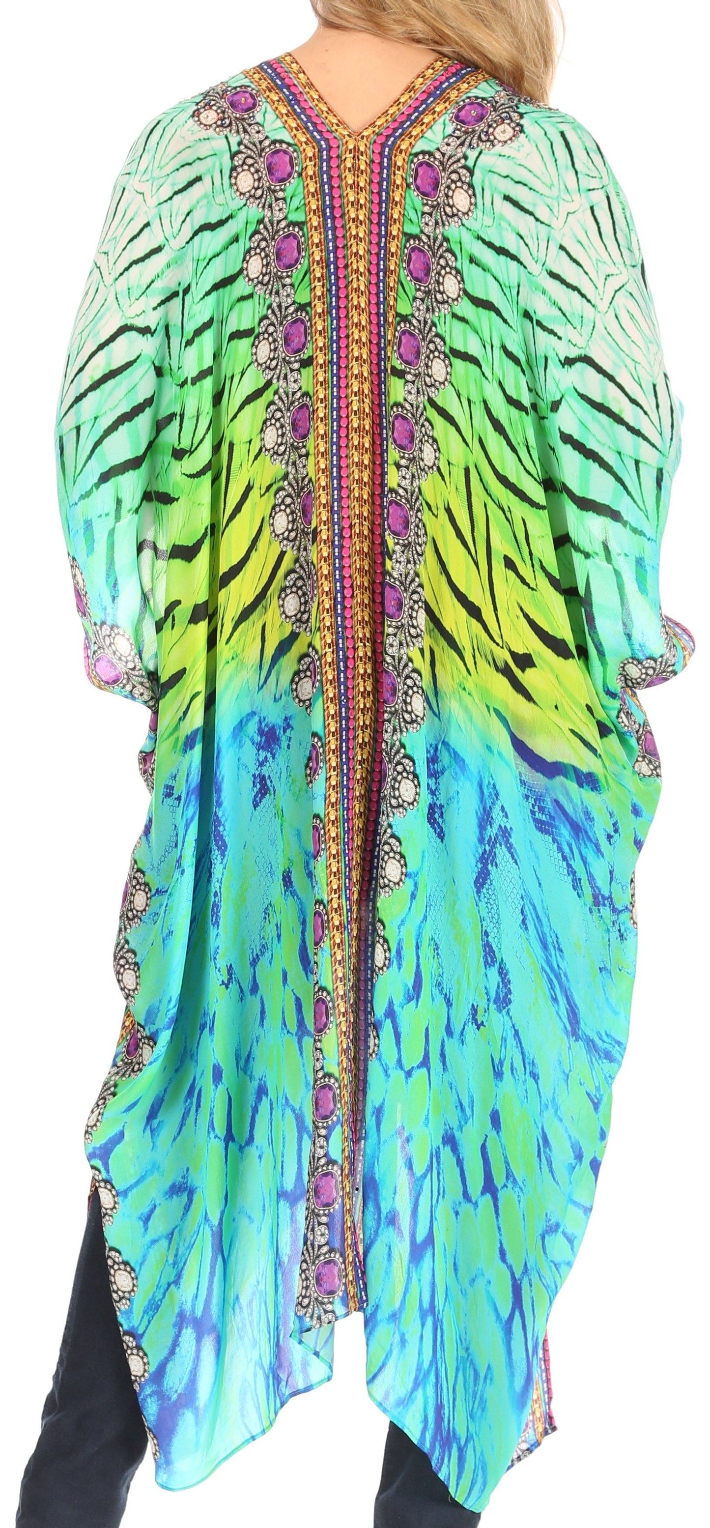 Sakkas Alvita Women's V Neck Beach Dress Top Caftan Cover up with Rhinestones - Concordia Style Boutique