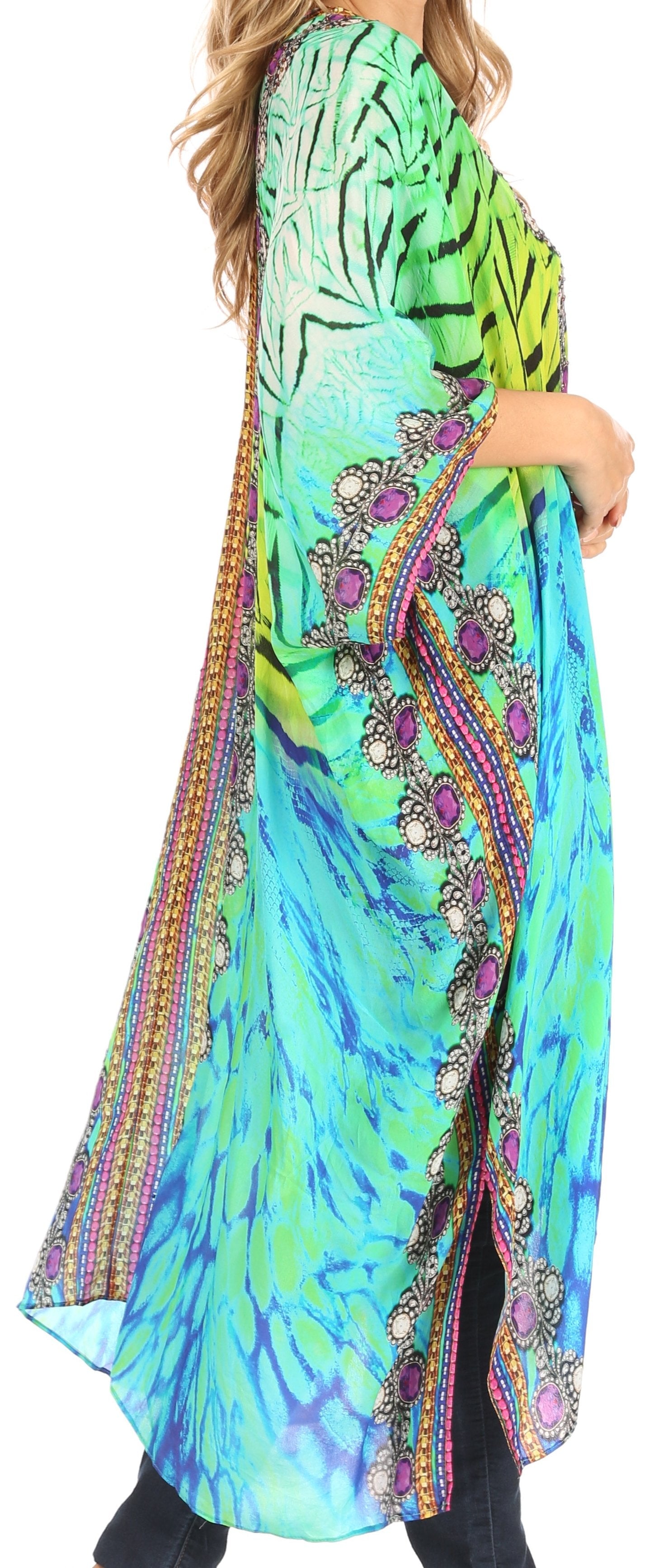 Sakkas Alvita Women's V Neck Beach Dress Top Caftan Cover up with Rhinestones - Concordia Style Boutique