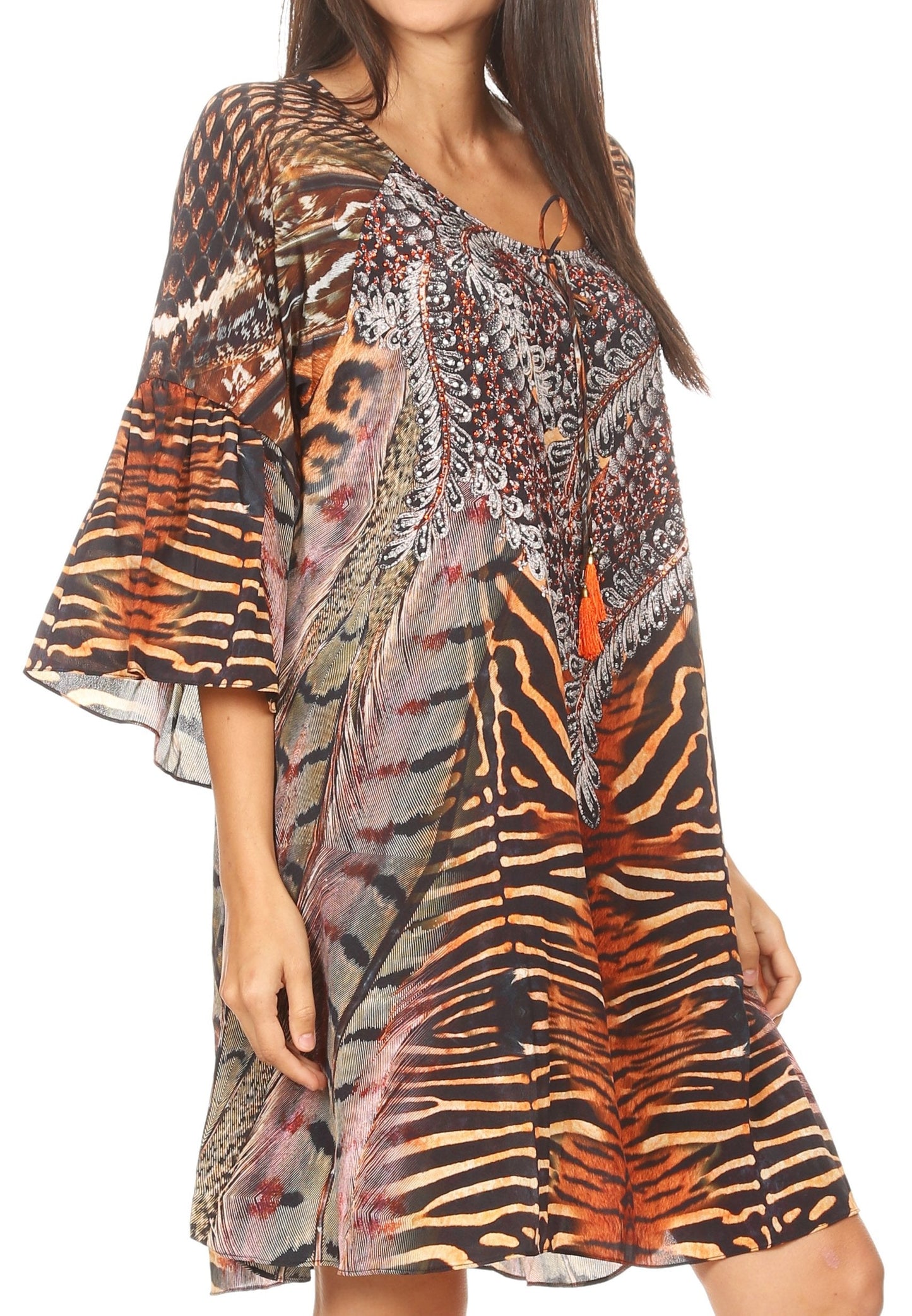 Sakkas Maris Women's Casual Shift 3/4 Sleeve Short Mini Dress A Line Print Silky - Concordia Style Boutique