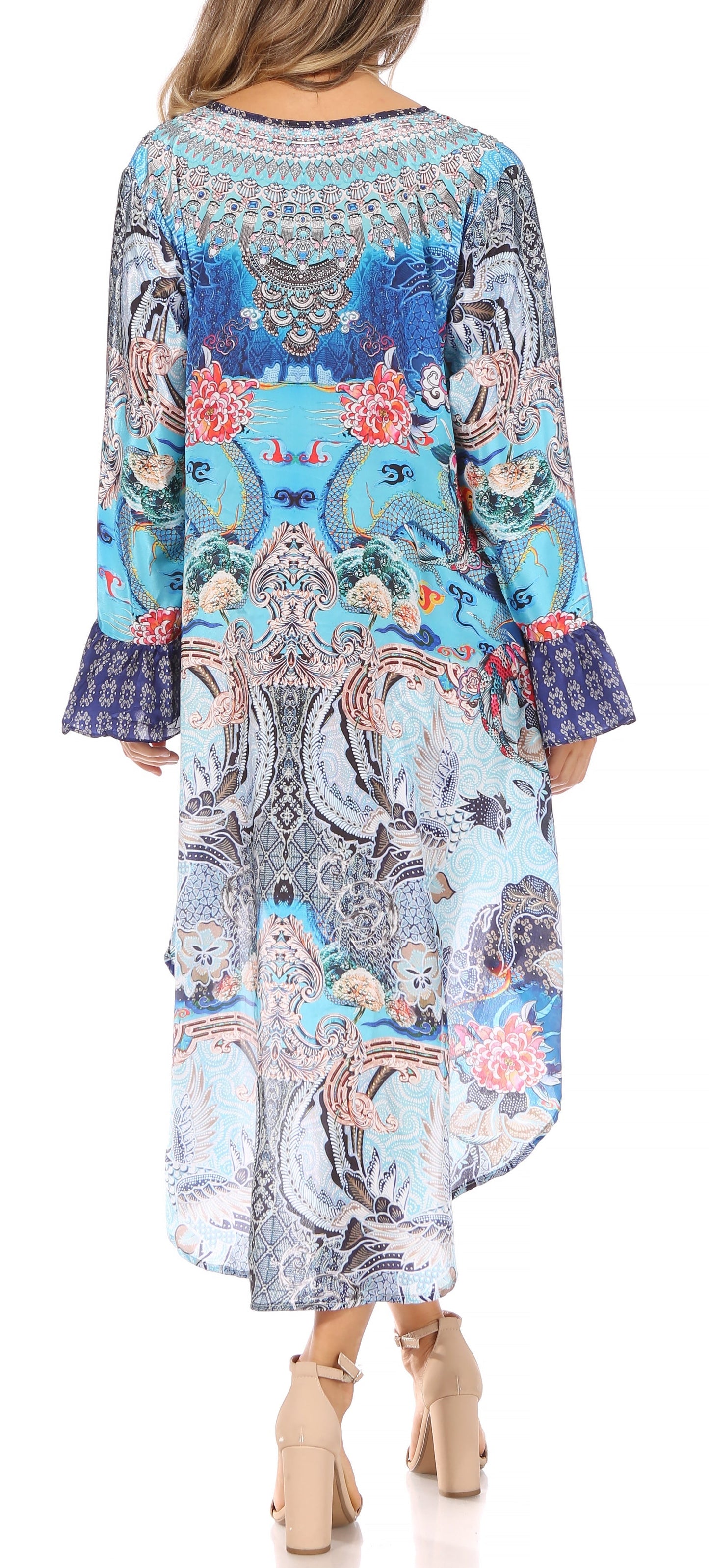 Sakkas Rema Women's Boho Shift Tunic High Low V-neck Long Sleeve Dress with Print - Concordia Style Boutique