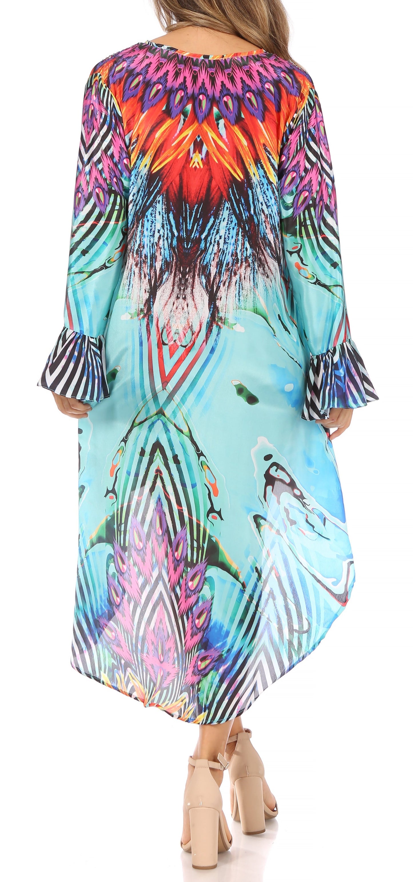Sakkas Rema Women's Boho Shift Tunic High Low V-neck Long Sleeve Dress with Print - Concordia Style Boutique