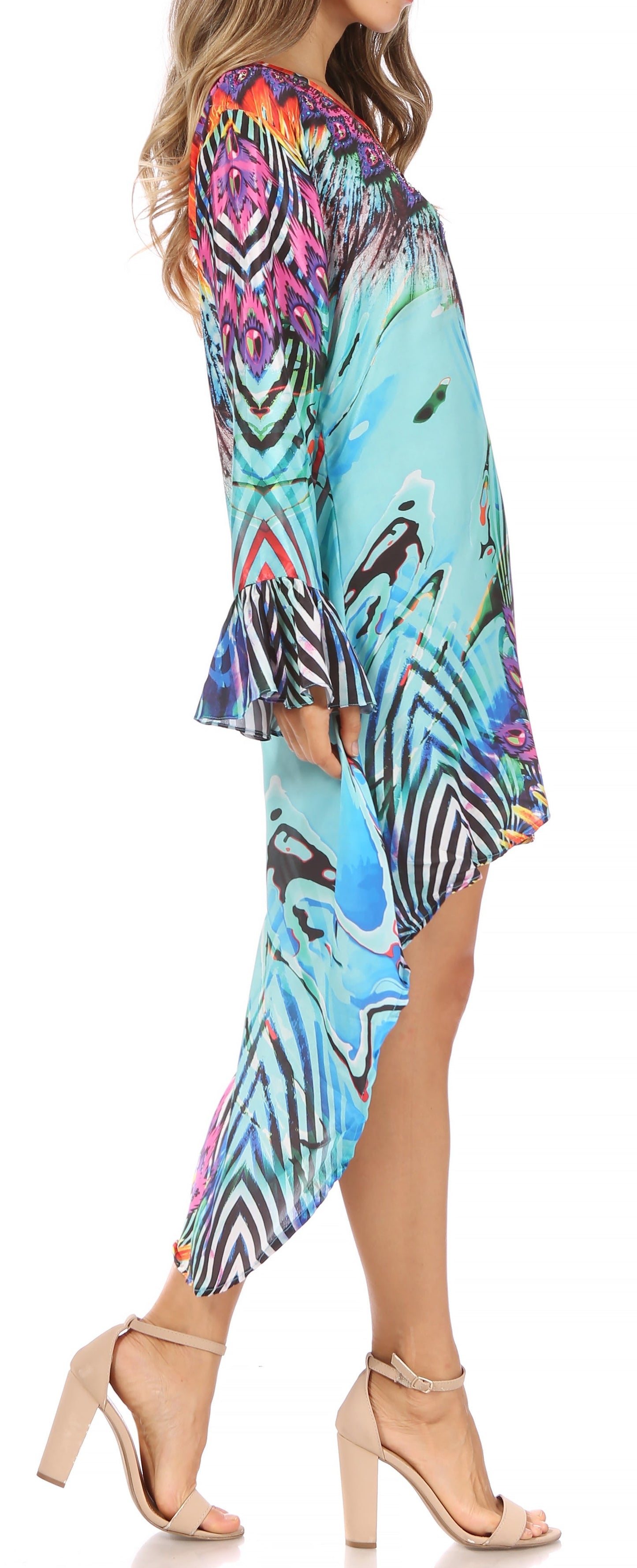 Sakkas Rema Women's Boho Shift Tunic High Low V-neck Long Sleeve Dress with Print - Concordia Style Boutique
