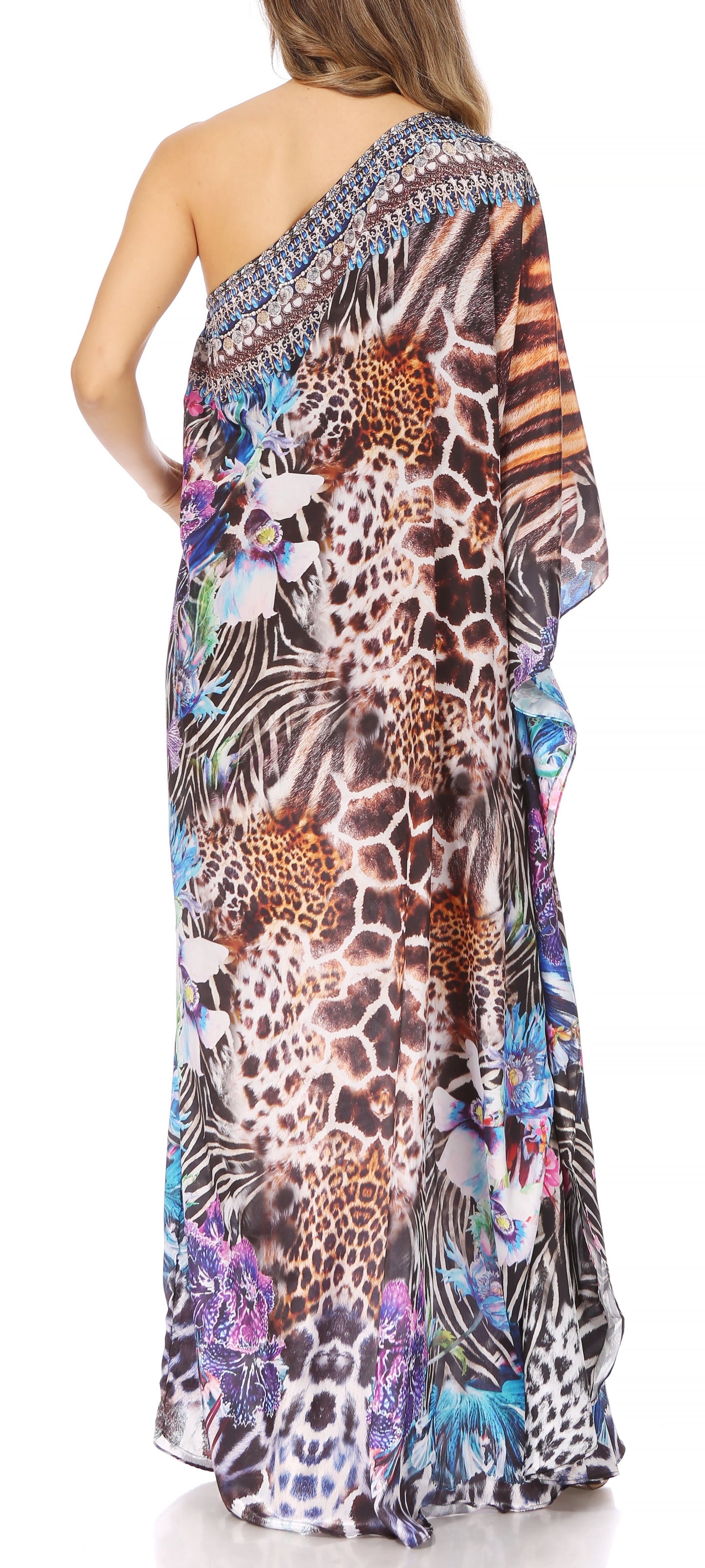 Sakkas Dora Women's One Shoulder Short Sleeve Casual Elegant Maxi Dress with Print - Concordia Style Boutique