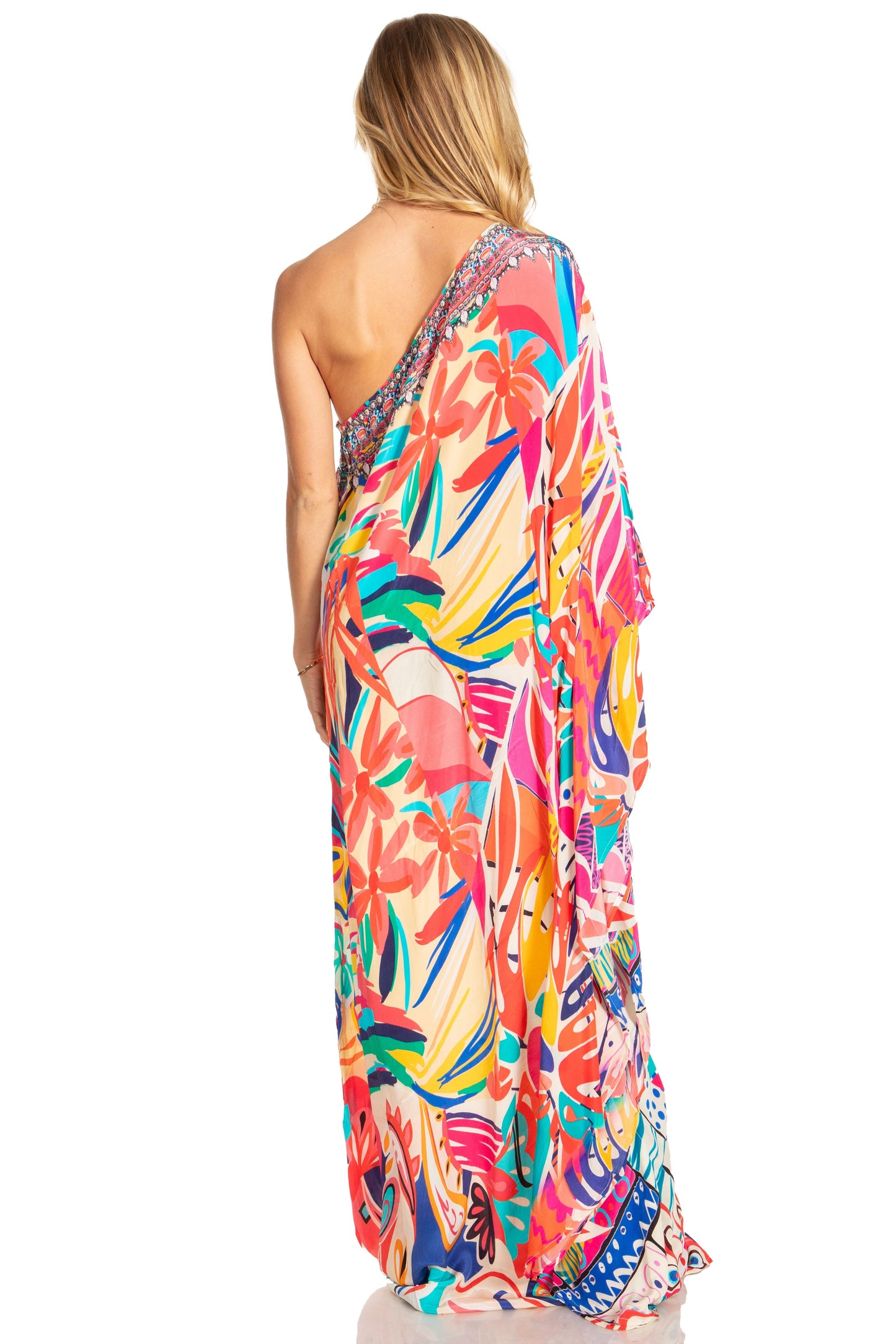 Sakkas Dora Women's One Shoulder Short Sleeve Casual Elegant Maxi Dress with Print - Concordia Style Boutique