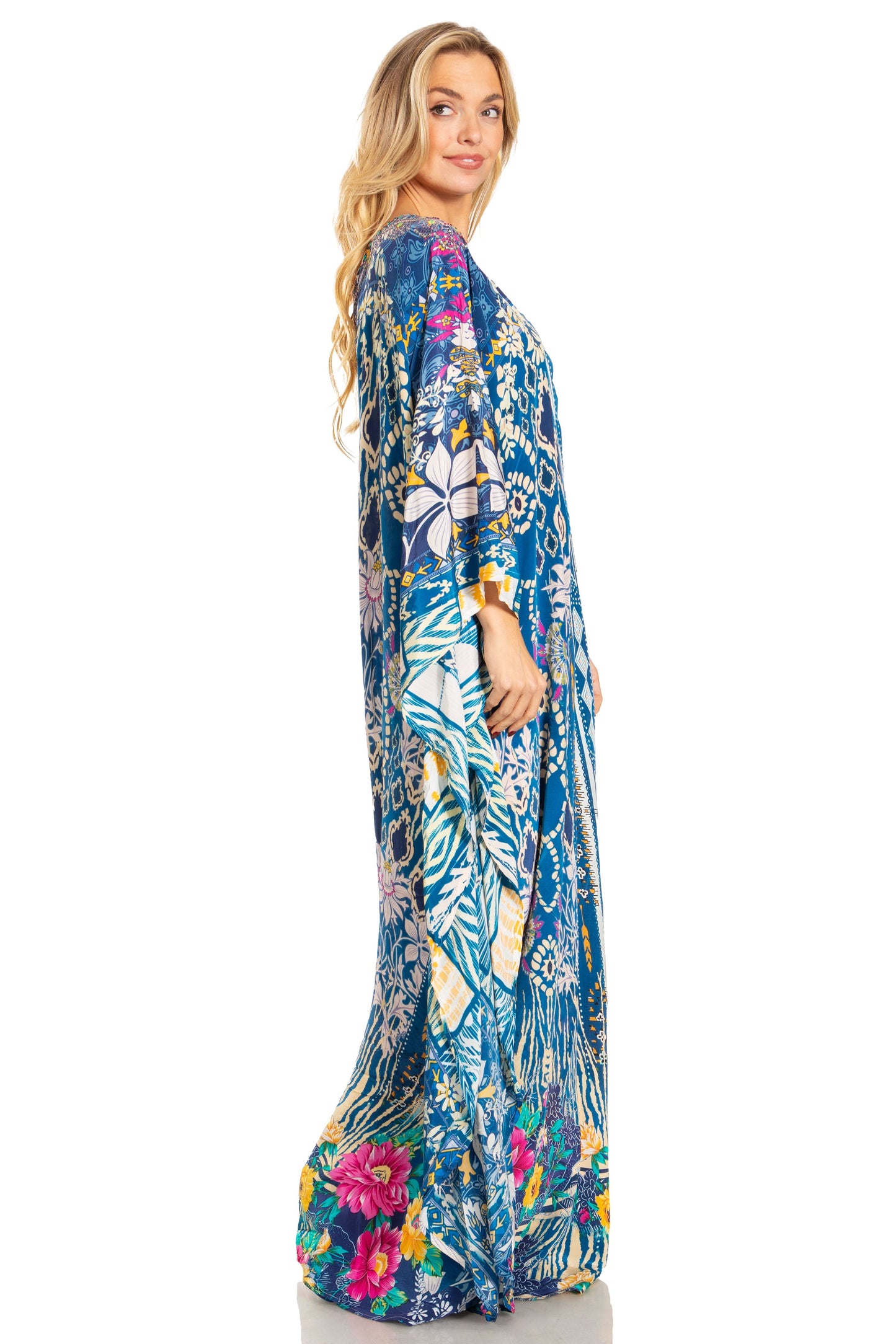 Sakkas Dora Women's One Shoulder Short Sleeve Casual Elegant Maxi Dress with Print - Concordia Style Boutique