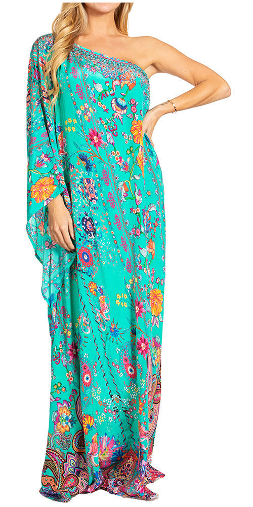 Sakkas Dora Women's One Shoulder Short Sleeve Casual Elegant Maxi Dress with Print - Concordia Style Boutique