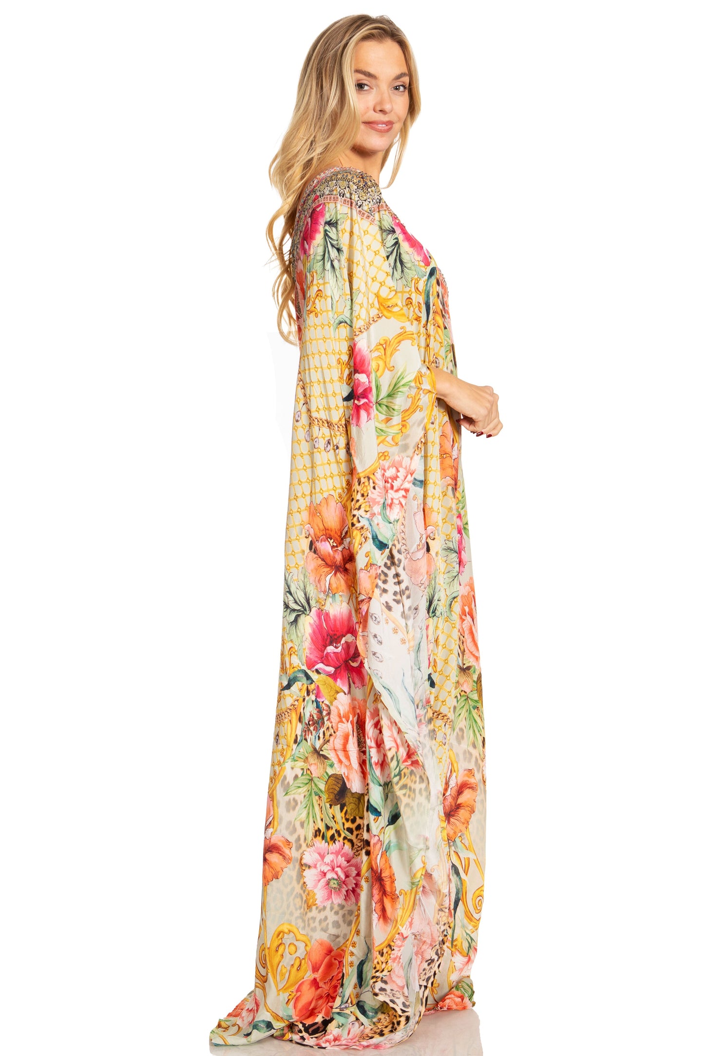 Sakkas Dora Women's One Shoulder Short Sleeve Casual Elegant Maxi Dress with Print - Concordia Style Boutique