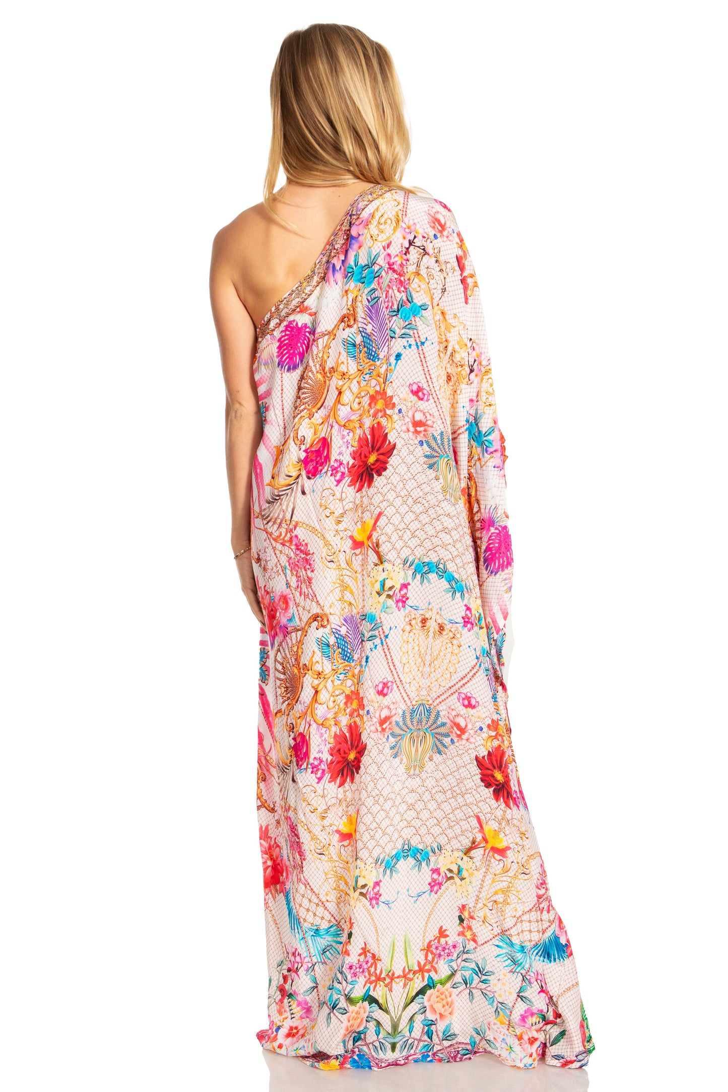 Sakkas Dora Women's One Shoulder Short Sleeve Casual Elegant Maxi Dress with Print - Concordia Style Boutique