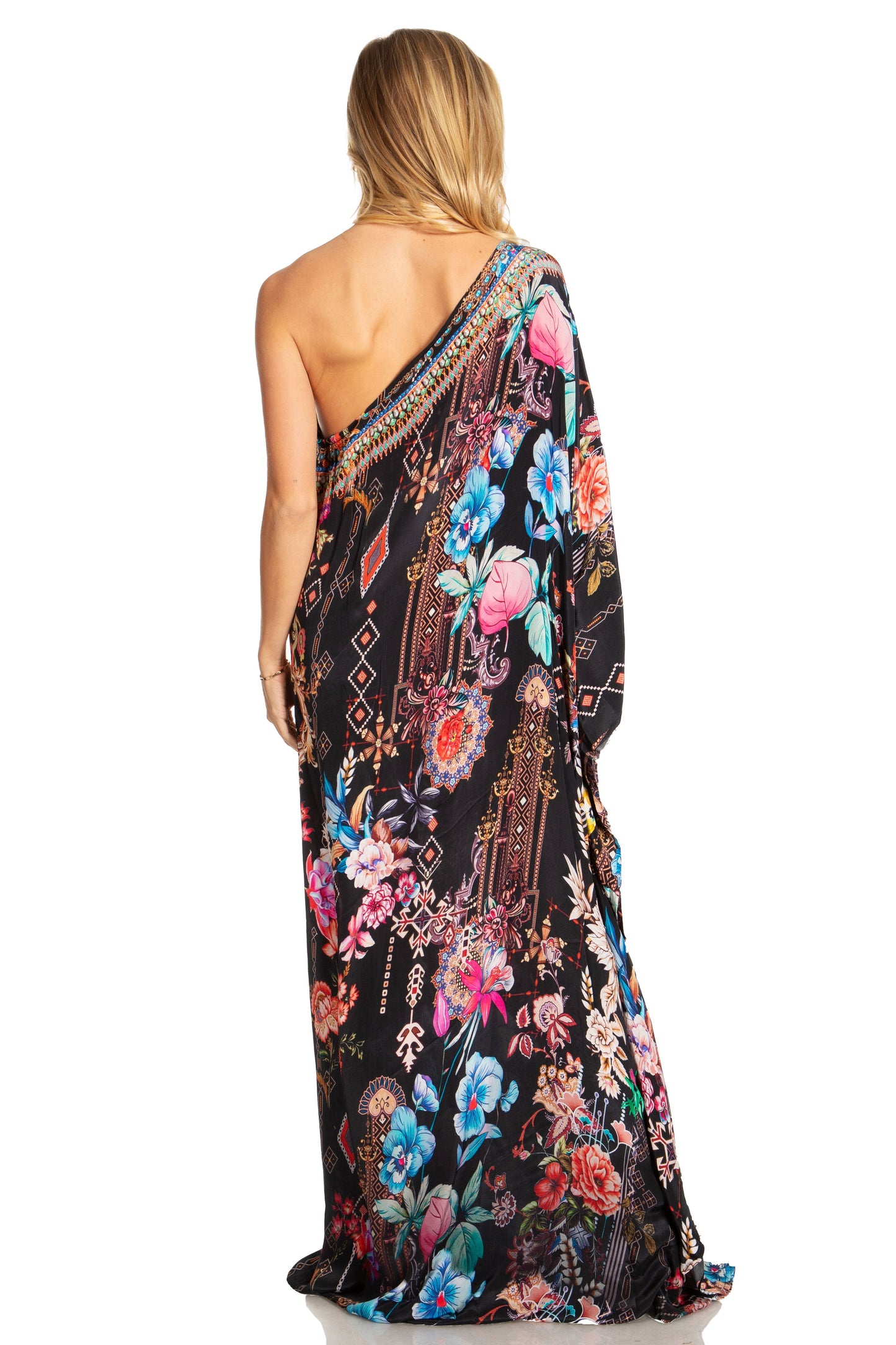 Sakkas Dora Women's One Shoulder Short Sleeve Casual Elegant Maxi Dress with Print - Concordia Style Boutique