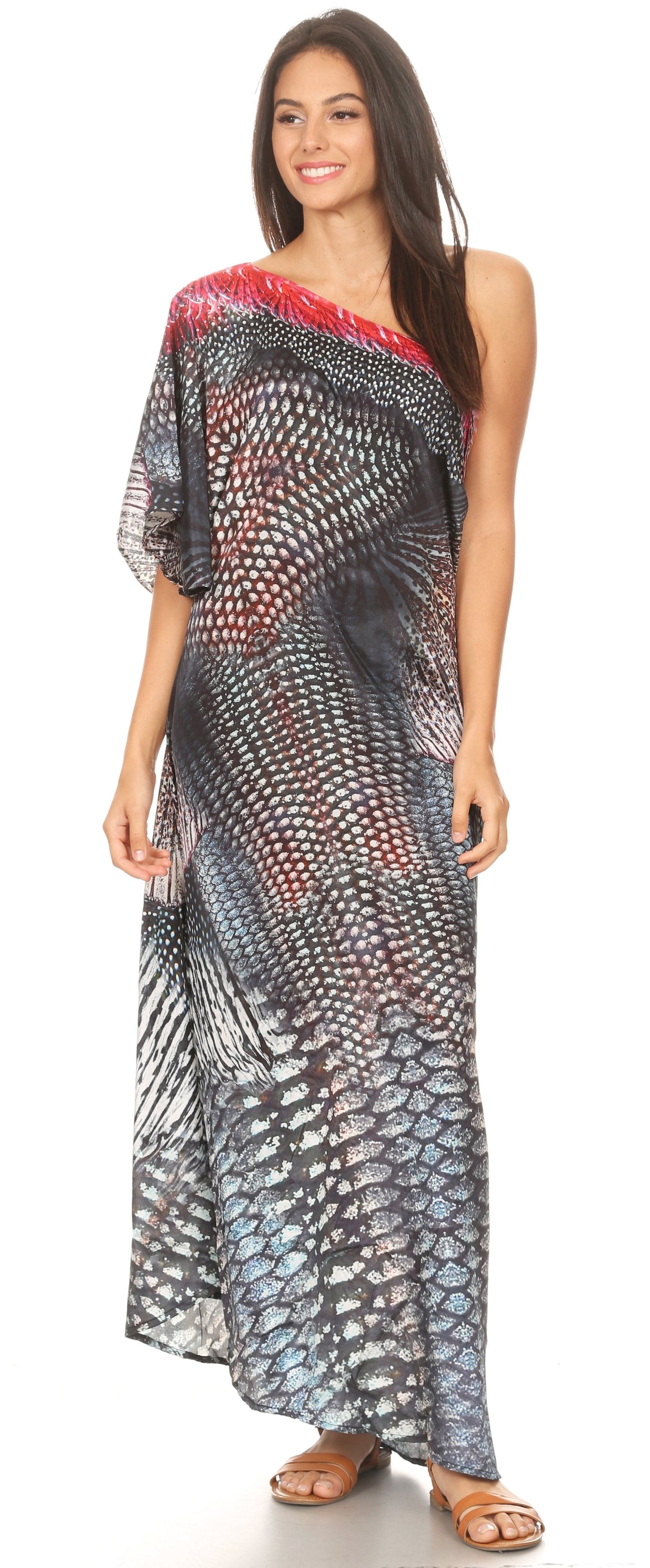 Sakkas Dora Women's One Shoulder Short Sleeve Casual Elegant Maxi Dress with Print - Concordia Style Boutique