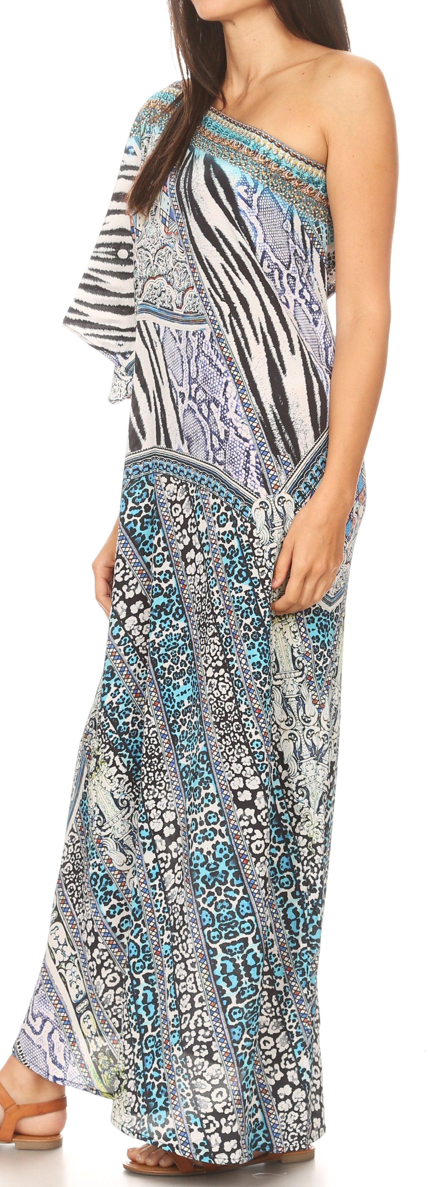 Sakkas Dora Women's One Shoulder Short Sleeve Casual Elegant Maxi Dress with Print - Concordia Style Boutique
