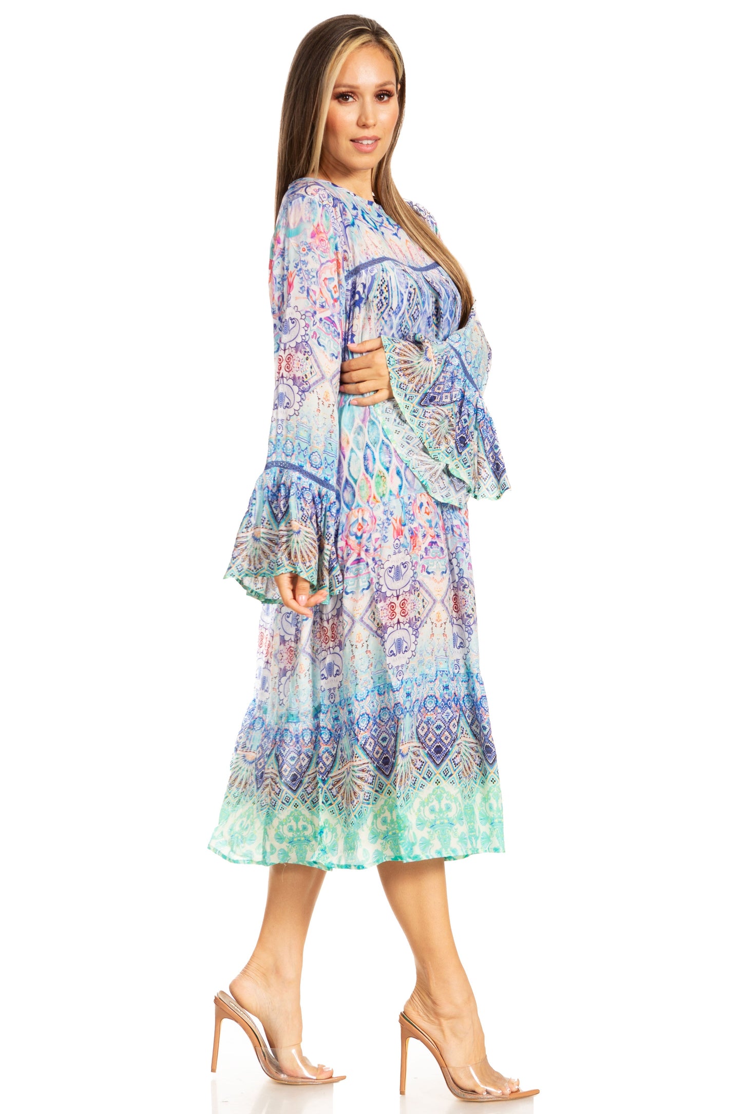 Sakkas Womens Ruffled Sleeves Scoop Neck Summer Short Tiered Dress/Loungewear - Concordia Style Boutique