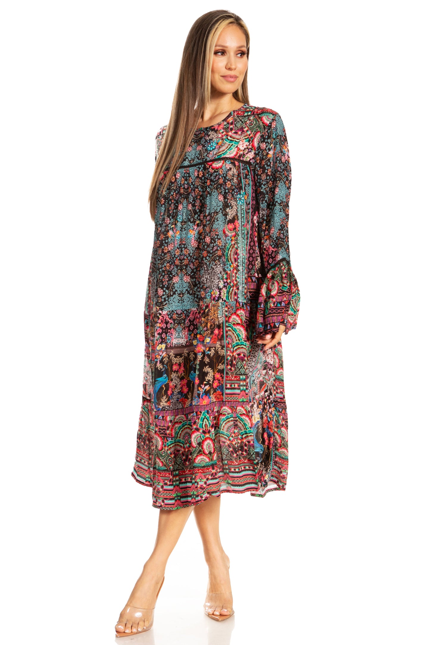 Sakkas Womens Ruffled Sleeves Scoop Neck Summer Short Tiered Dress/Loungewear - Concordia Style Boutique