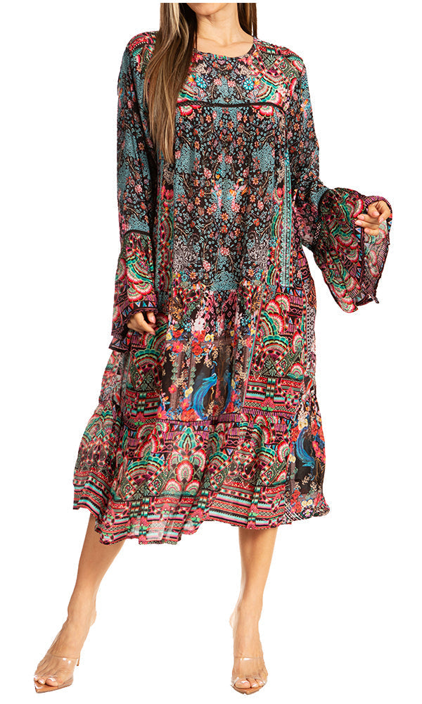 Sakkas Womens Ruffled Sleeves Scoop Neck Summer Short Tiered Dress/Loungewear - Concordia Style Boutique