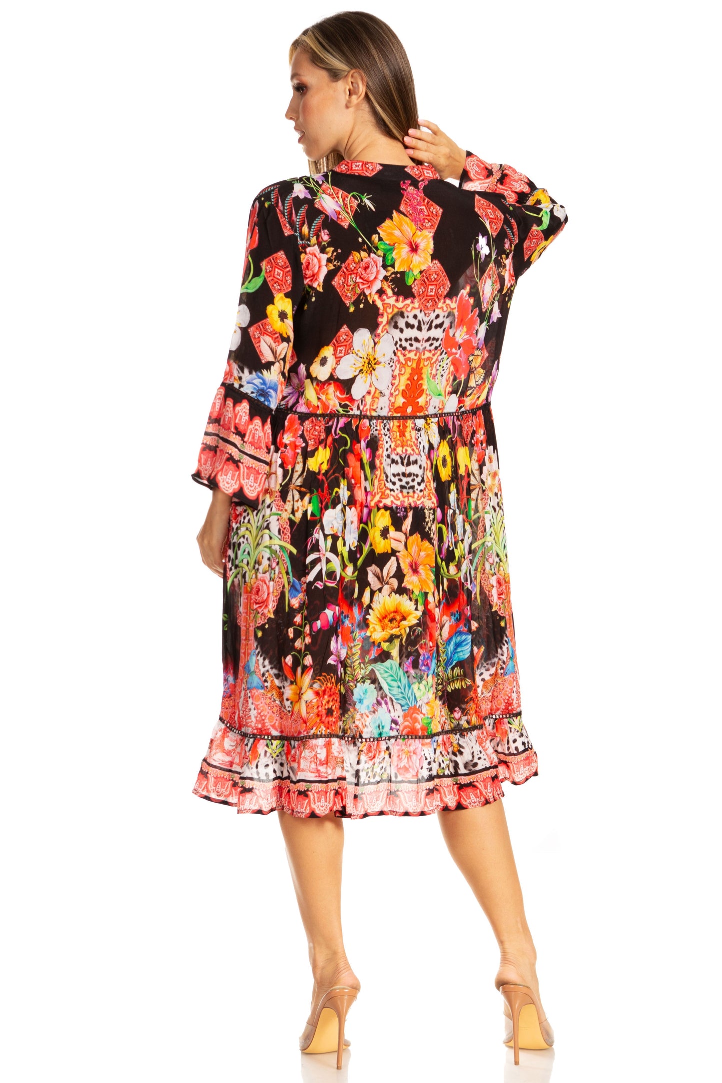 Sakkas Womens 3/4 Sleeves Button Down Spring/Summer Short Shirt Dress/Cover-up - Concordia Style Boutique