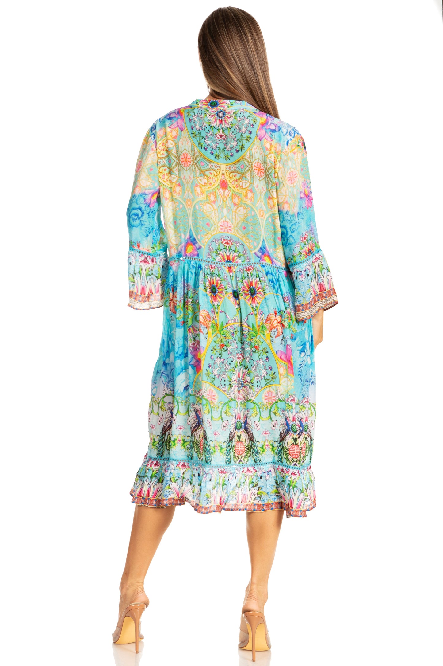 Sakkas Womens 3/4 Sleeves Button Down Spring/Summer Short Shirt Dress/Cover-up - Concordia Style Boutique