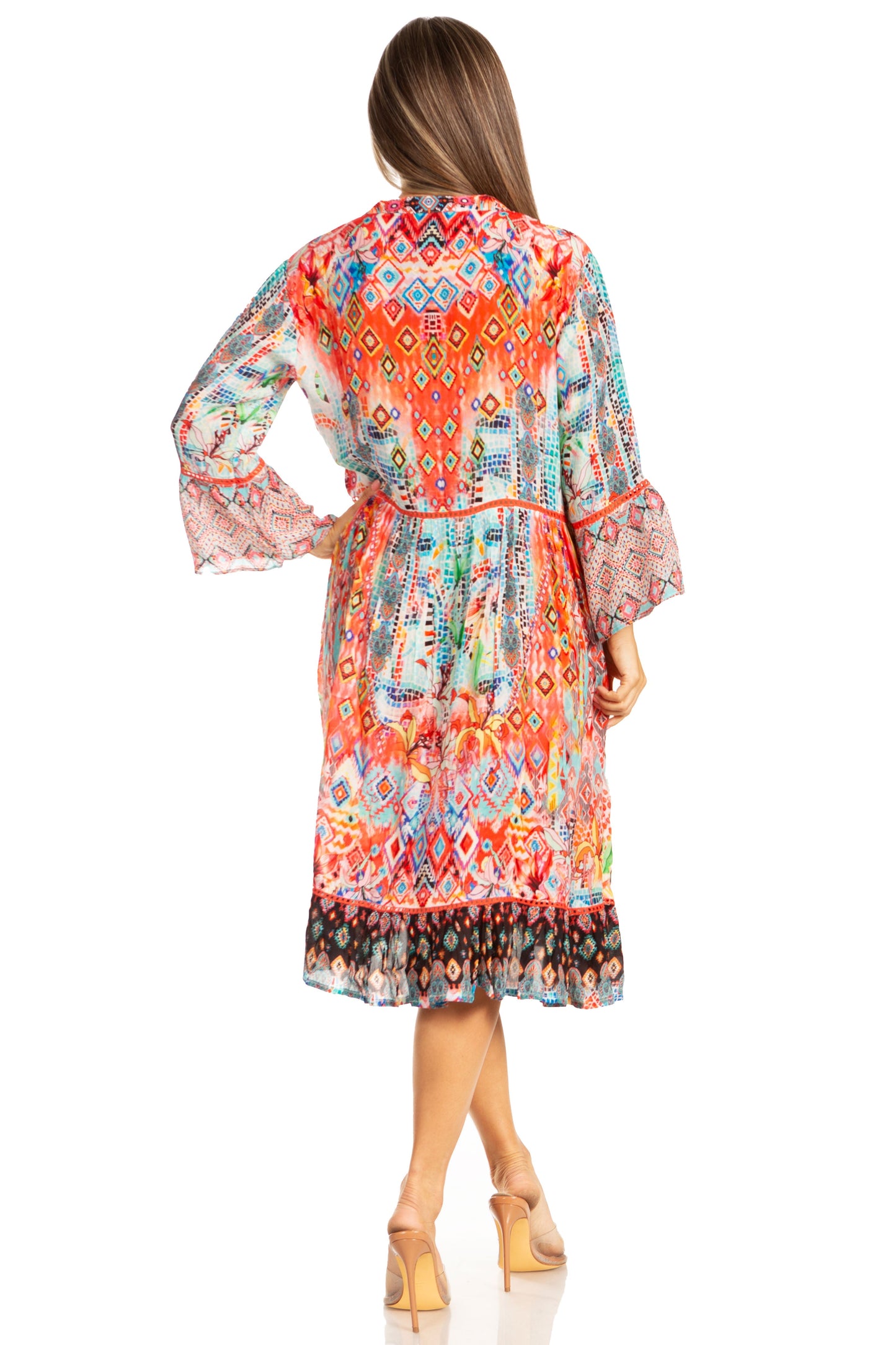 Sakkas Womens 3/4 Sleeves Button Down Spring/Summer Short Shirt Dress/Cover-up - Concordia Style Boutique