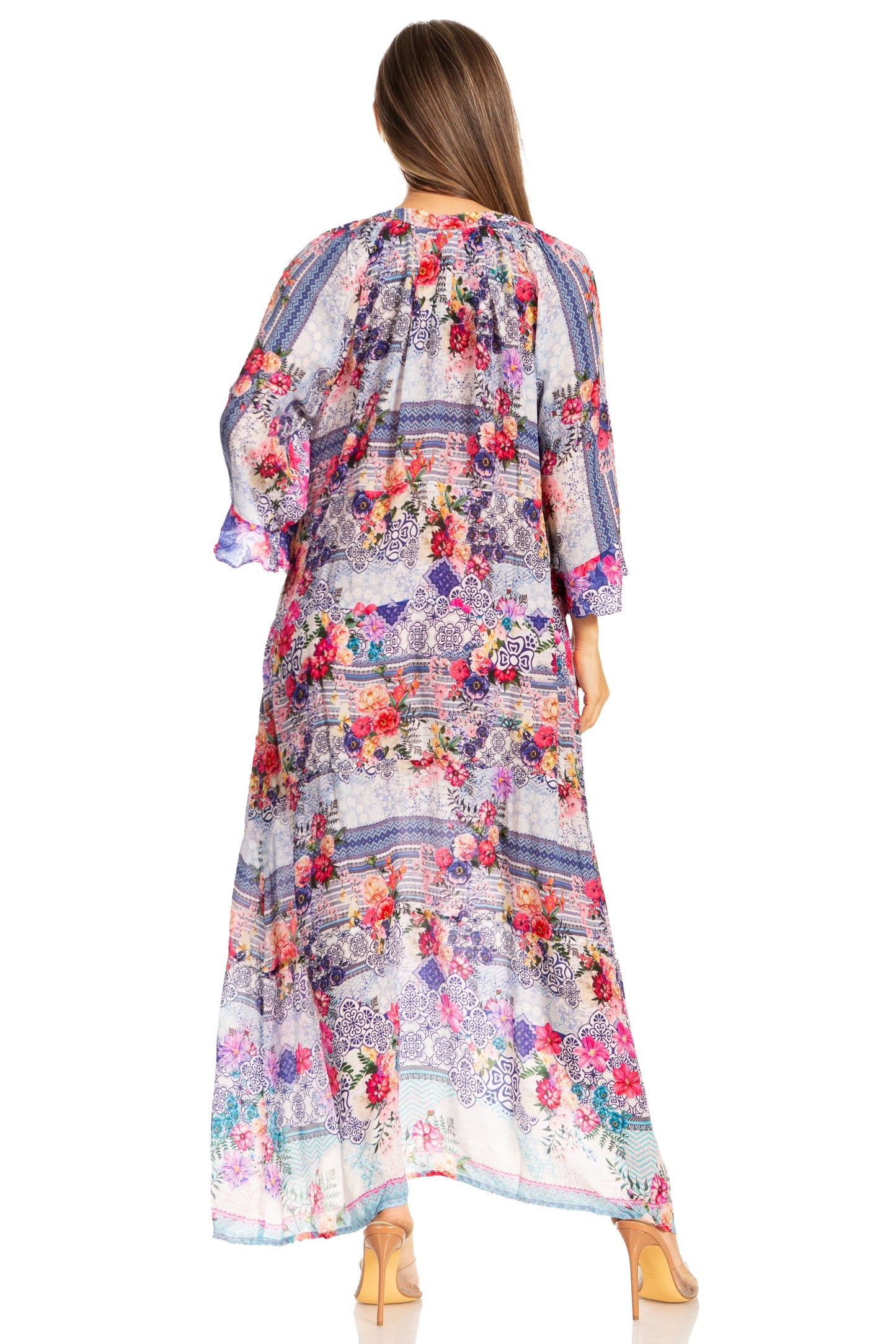 Sakkas Womens Henley Neck Elbow Sleeves Long A-Line Summer dress with pockets - Concordia Style Boutique