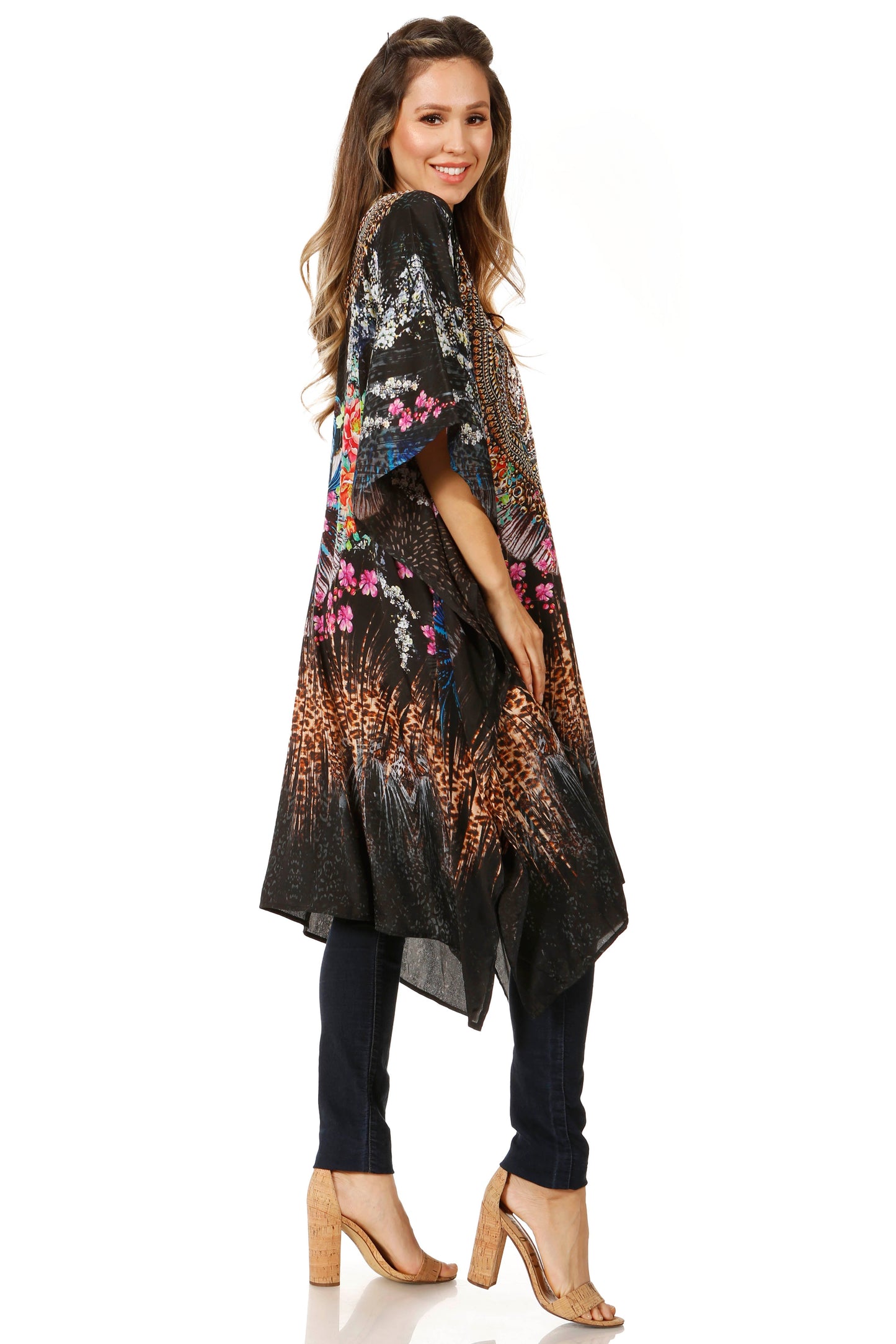 Sakkas Zeni Women's Short sleeve V-neck Summer Floral Print Caftan Dress Cover-up - Concordia Style Boutique
