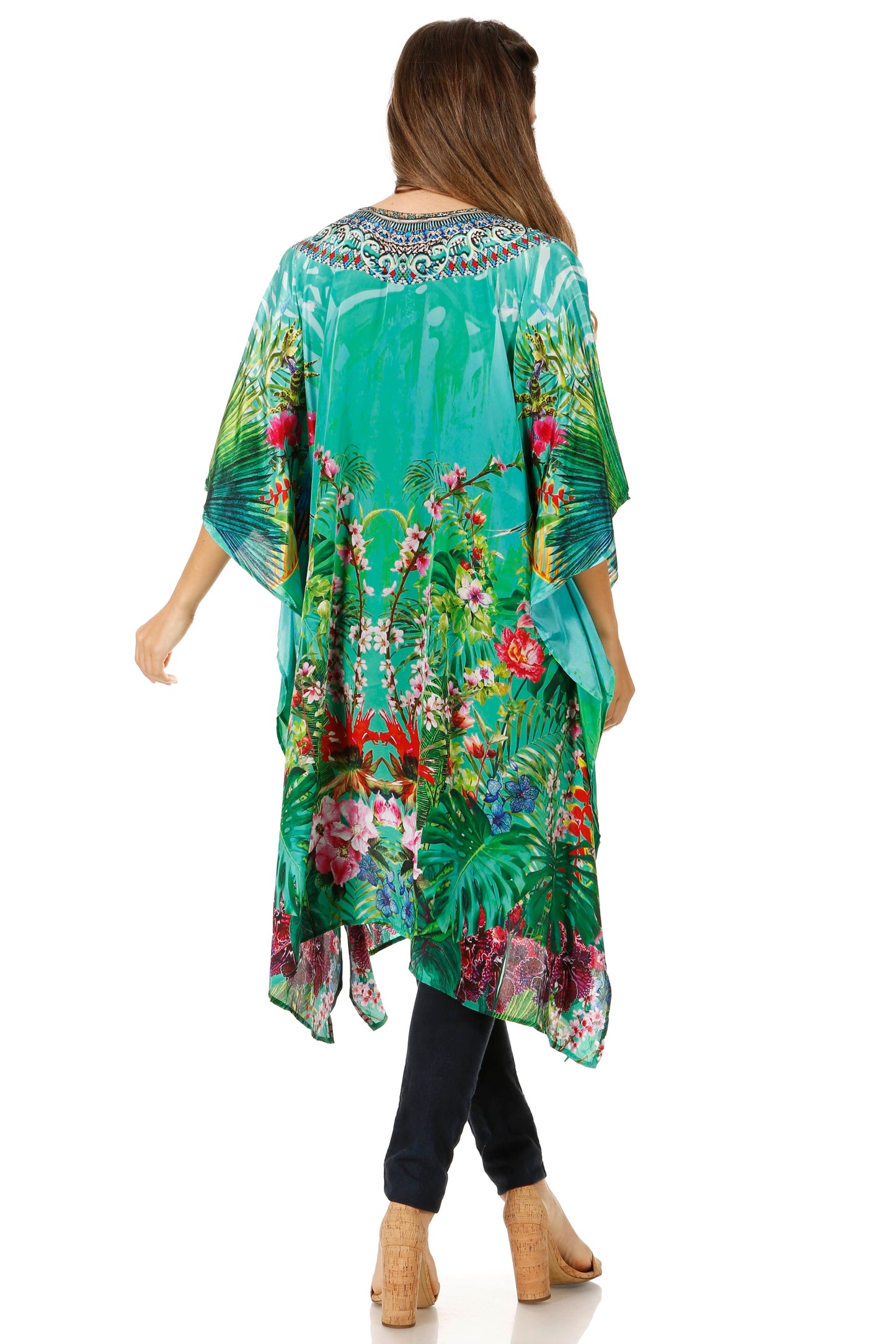 Sakkas Zeni Women's Short sleeve V-neck Summer Floral Print Caftan Dress Cover-up - Concordia Style Boutique