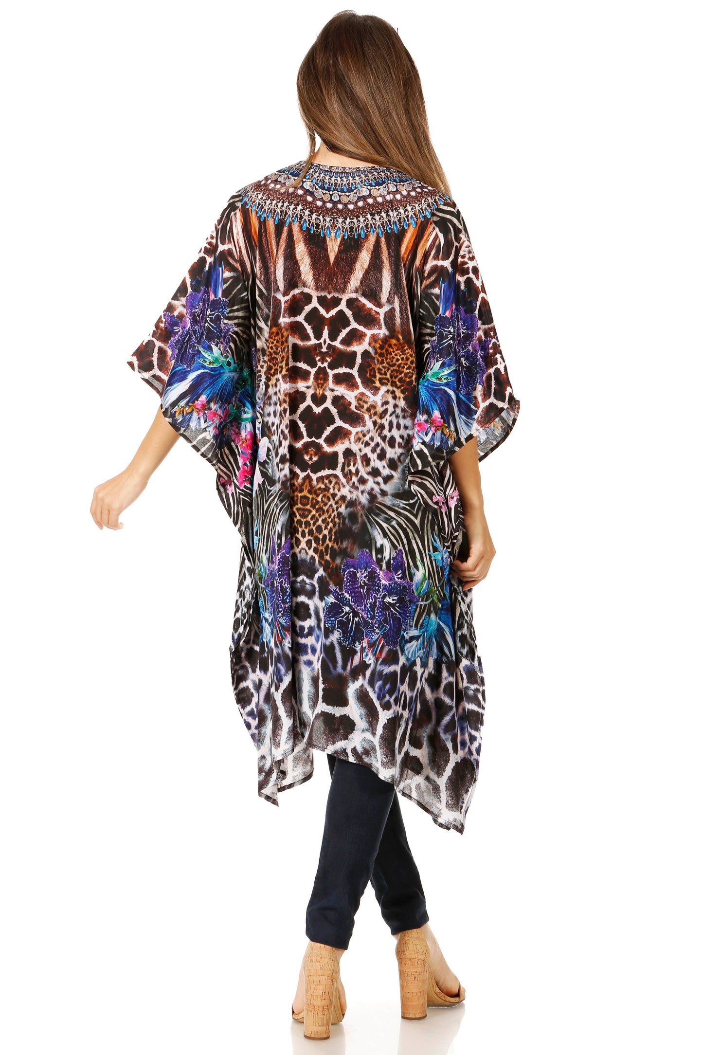 Sakkas Zeni Women's Short sleeve V-neck Summer Floral Print Caftan Dress Cover-up - Concordia Style Boutique