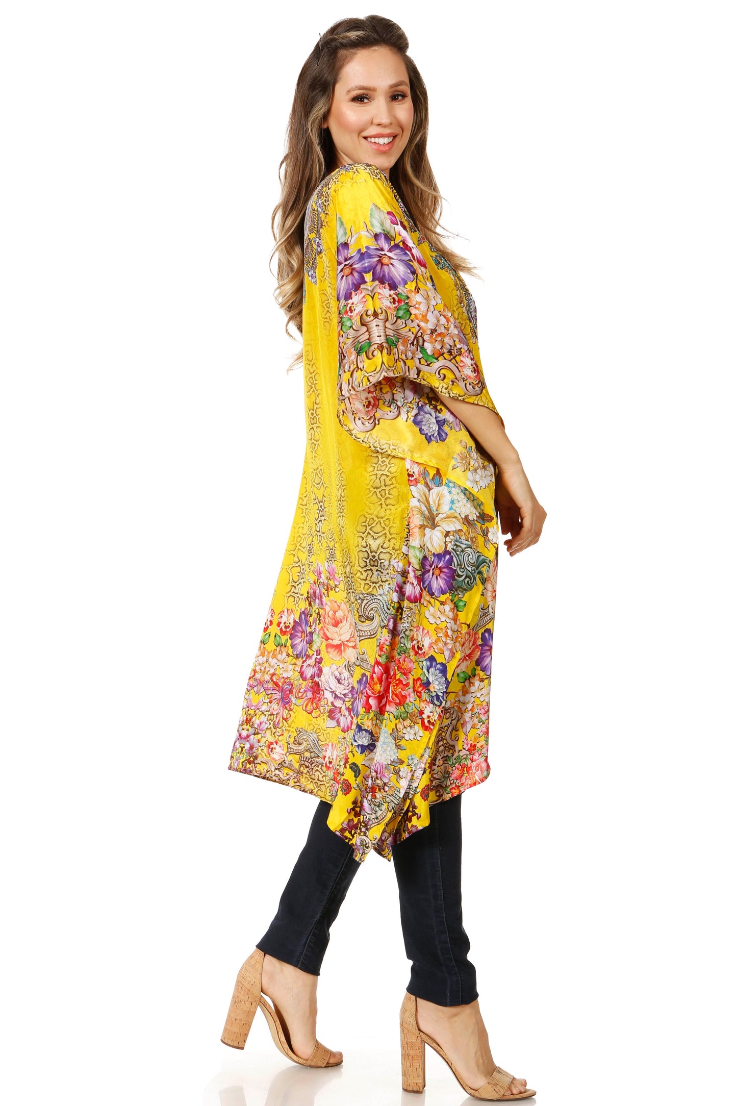 Sakkas Zeni Women's Short sleeve V-neck Summer Floral Print Caftan Dress Cover-up - Concordia Style Boutique