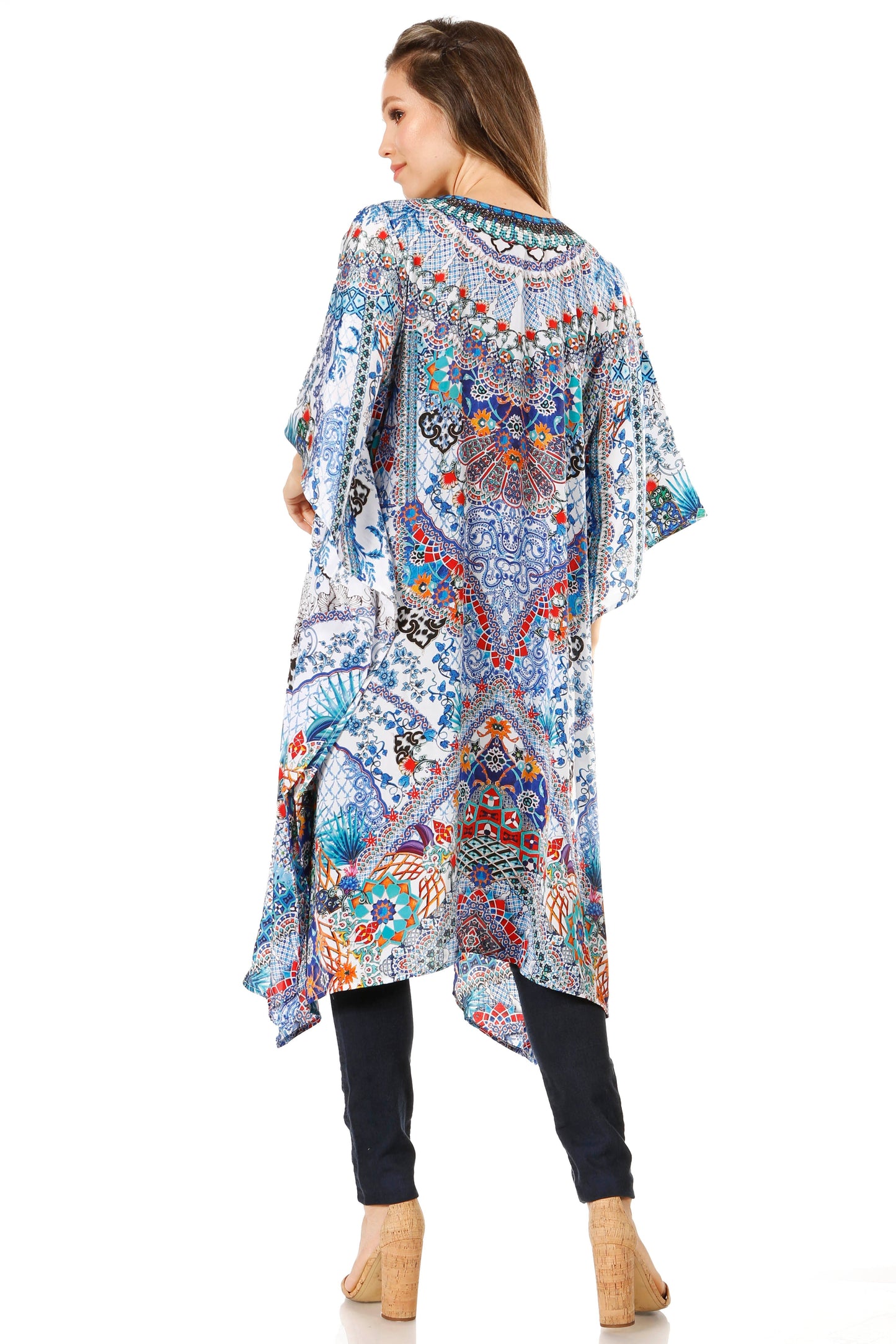 Sakkas Zeni Women's Short sleeve V-neck Summer Floral Print Caftan Dress Cover-up - Concordia Style Boutique