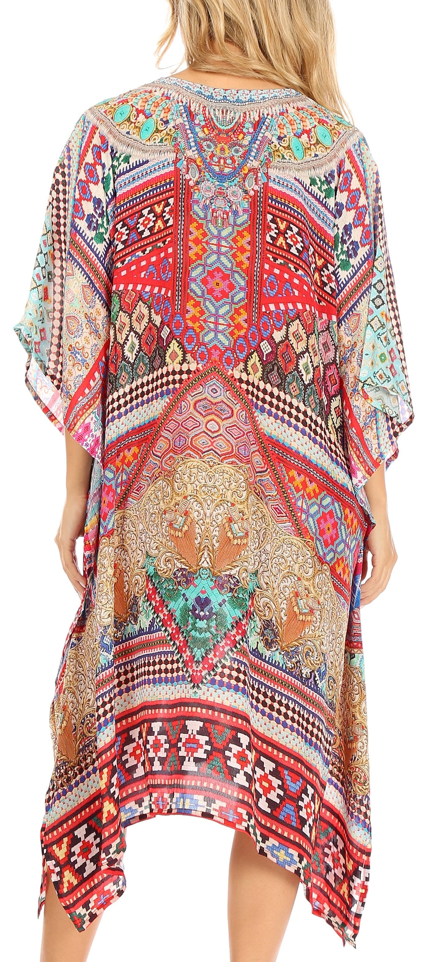 Sakkas Zeni Women's Short sleeve V-neck Summer Floral Print Caftan Dress Cover-up - Concordia Style Boutique