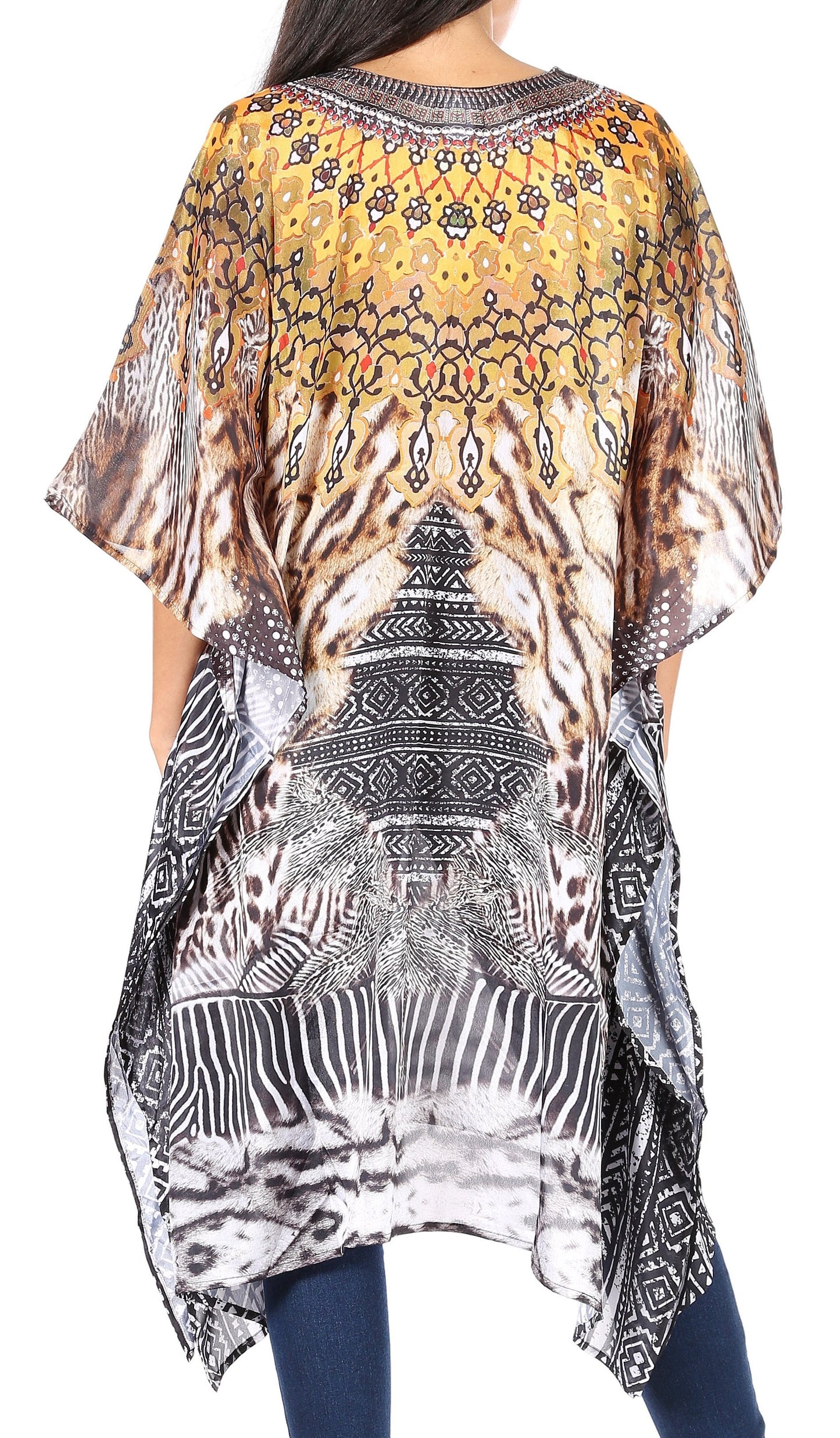 Sakkas Zeni Women's Short sleeve V-neck Summer Floral Print Caftan Dress Cover-up - Concordia Style Boutique