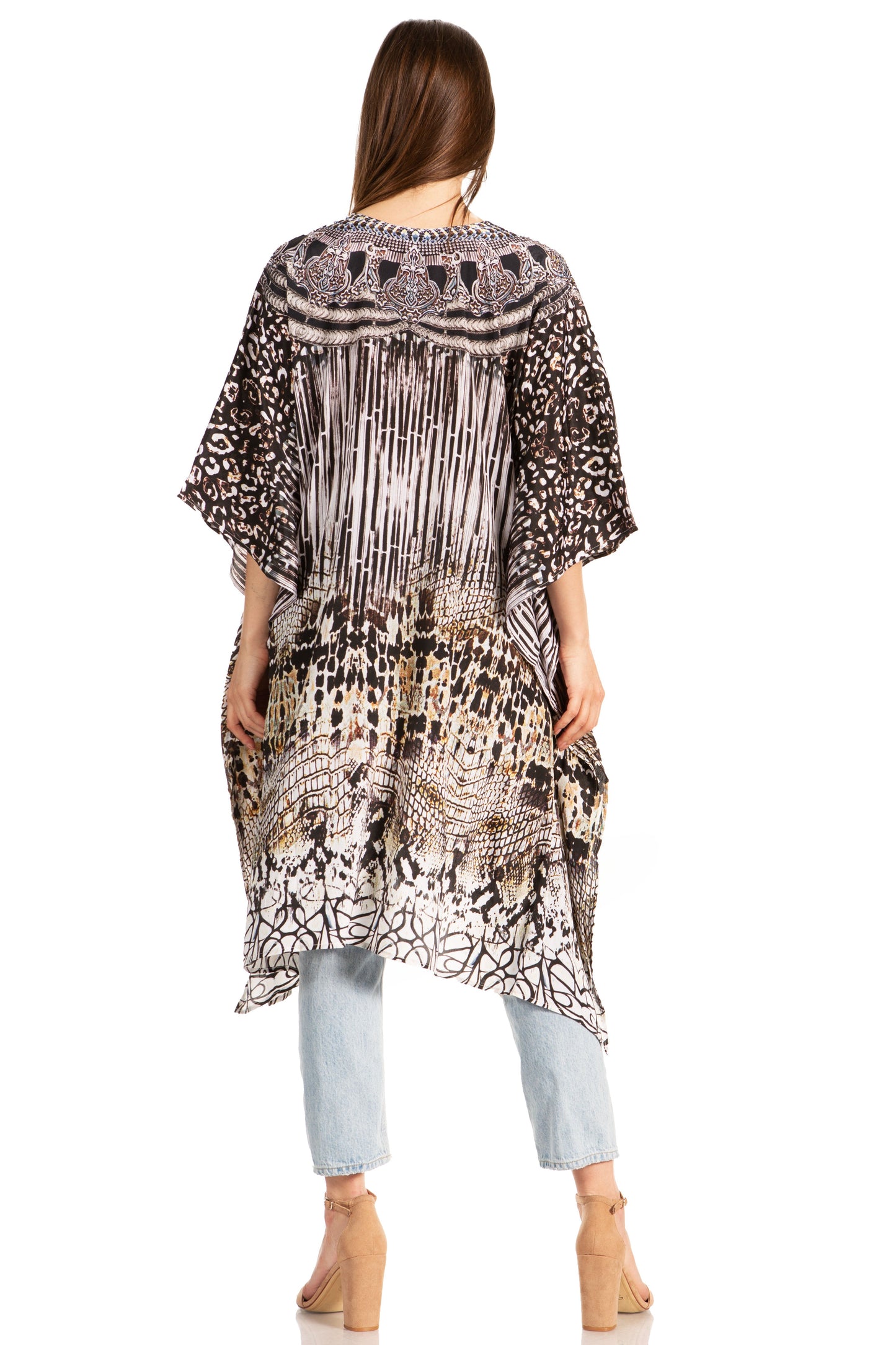 Sakkas Zeni Women's Short sleeve V-neck Summer Floral Print Caftan Dress Cover-up - Concordia Style Boutique