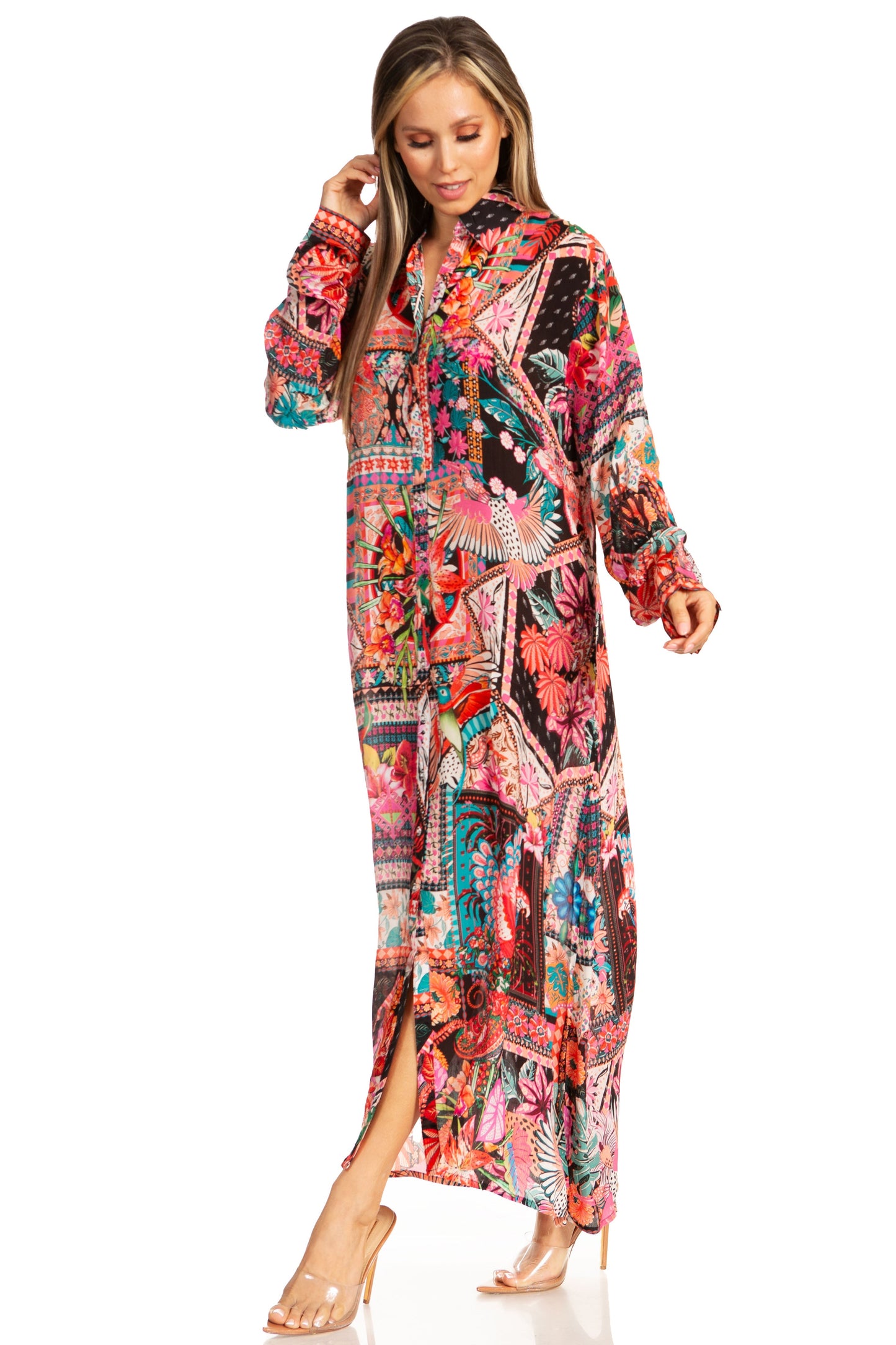 Sakkas Womens Long Sleeves Button Down Spring/Summer Maxi Shirt dress/Beachwear - Concordia Style Boutique