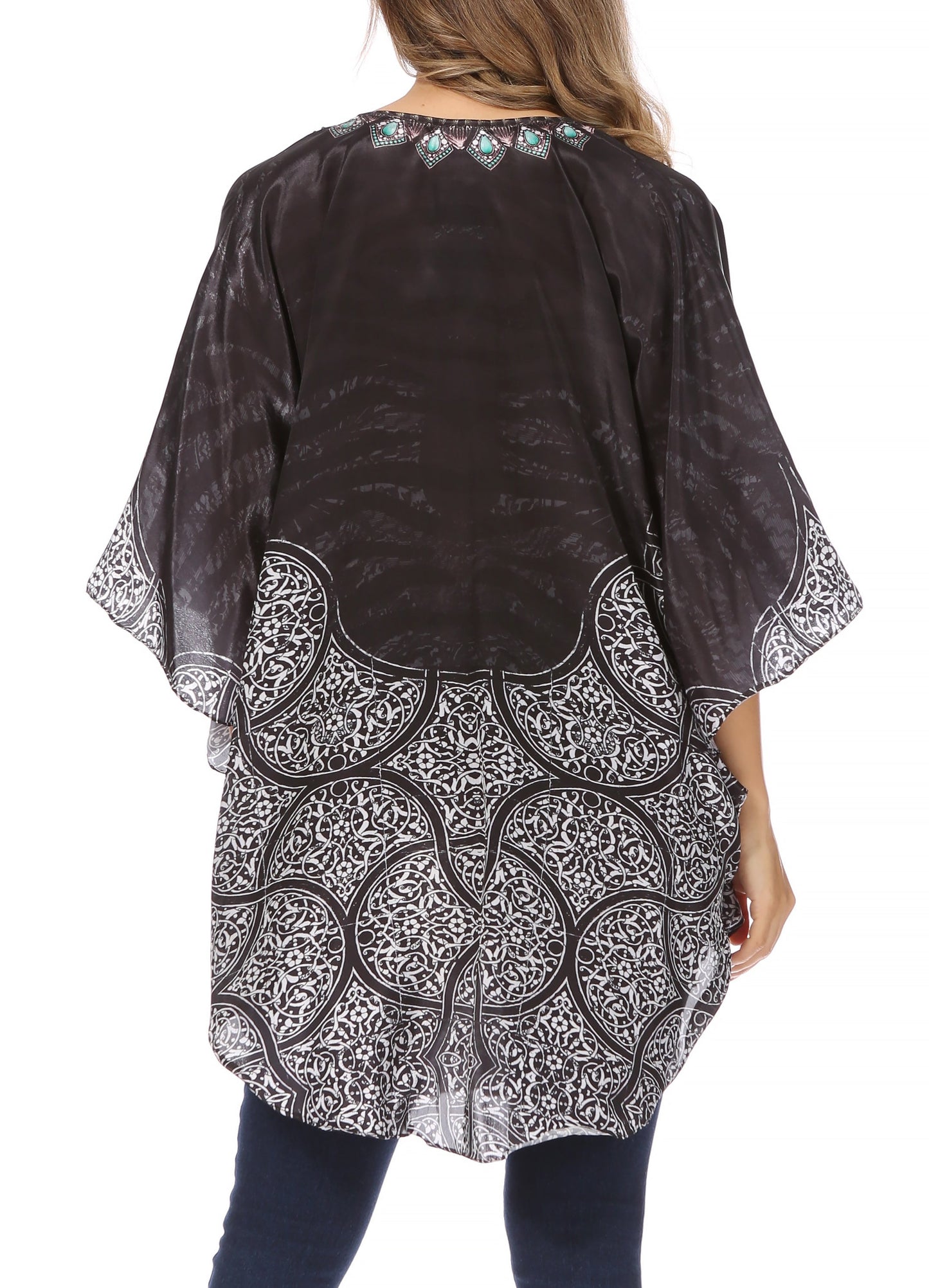 Sakkas Tallulah Wide Circle Blouse V Neck Top With Tassle Ties And Rhinestones - Concordia Style Boutique