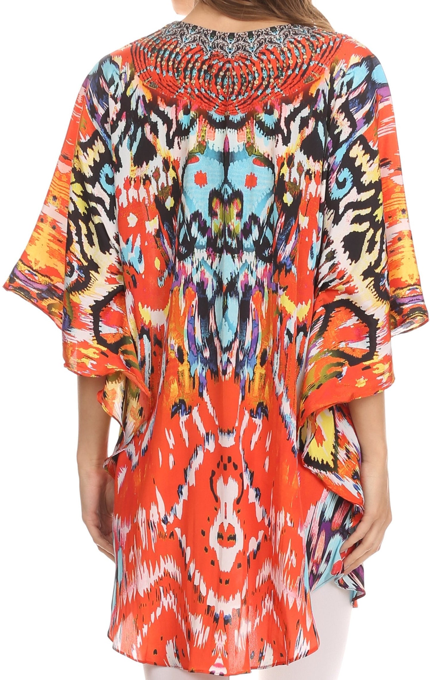 Sakkas Tallulah Wide Circle Blouse V Neck Top With Tassle Ties And Rhinestones - Concordia Style Boutique