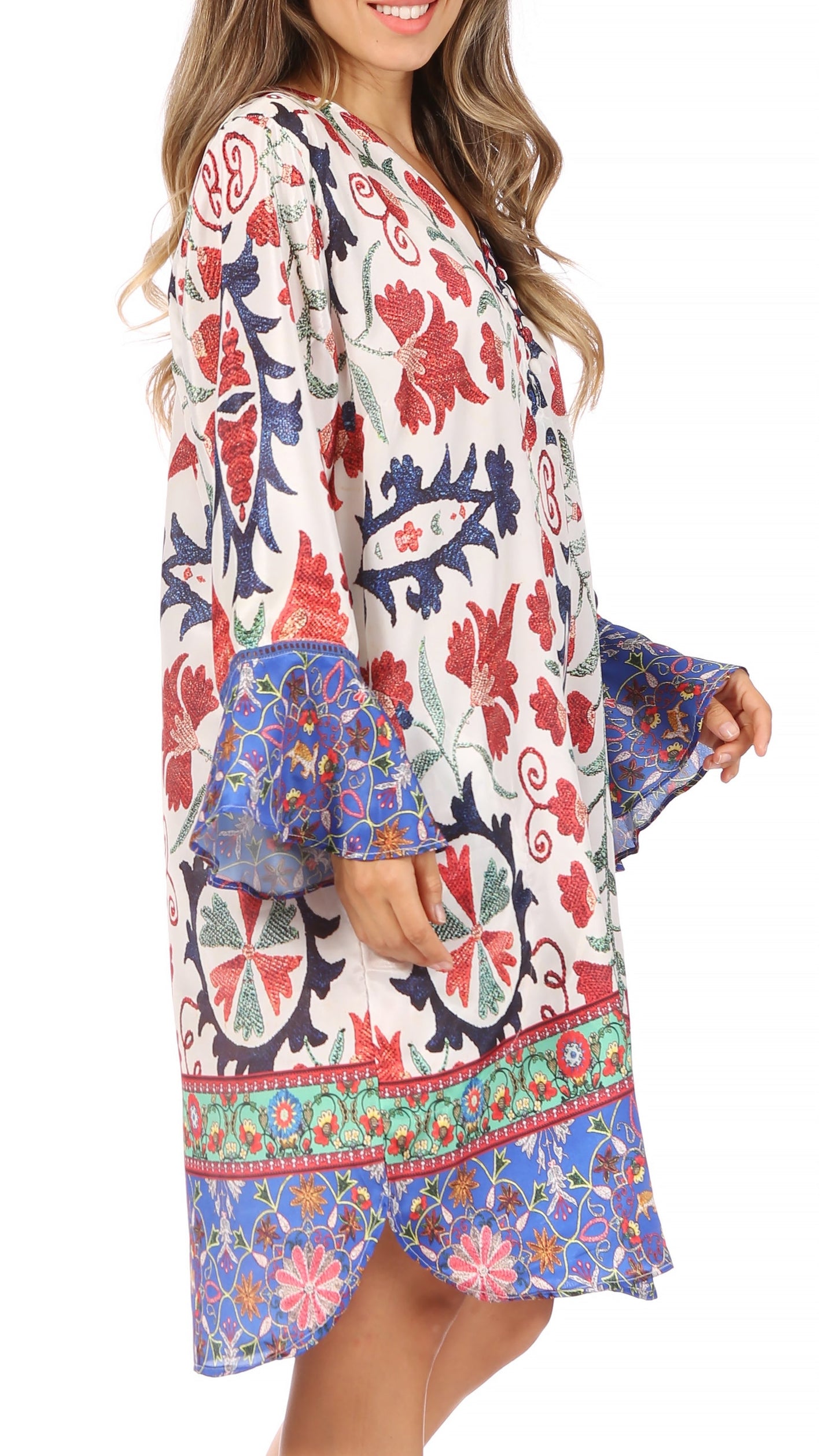 Sakkas Ximena Women's Floral Boho Cocktail Dress Tunic Cover-up V neck Summer - Concordia Style Boutique