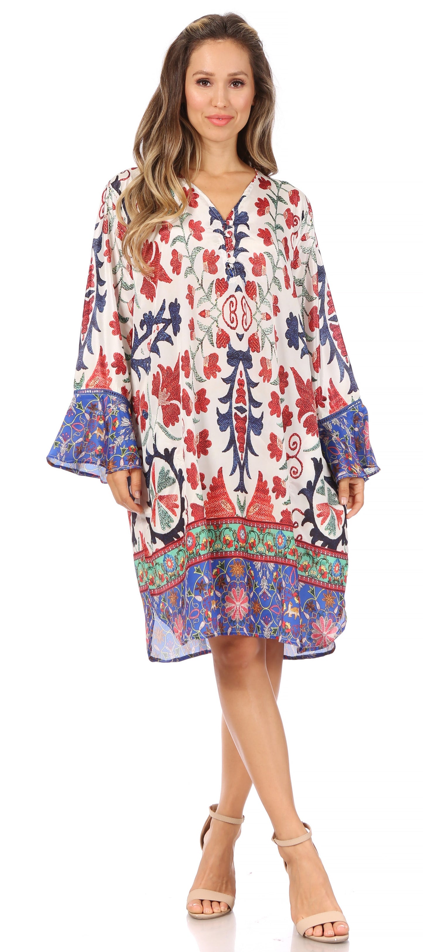 Sakkas Ximena Women's Floral Boho Cocktail Dress Tunic Cover-up V neck Summer - Concordia Style Boutique