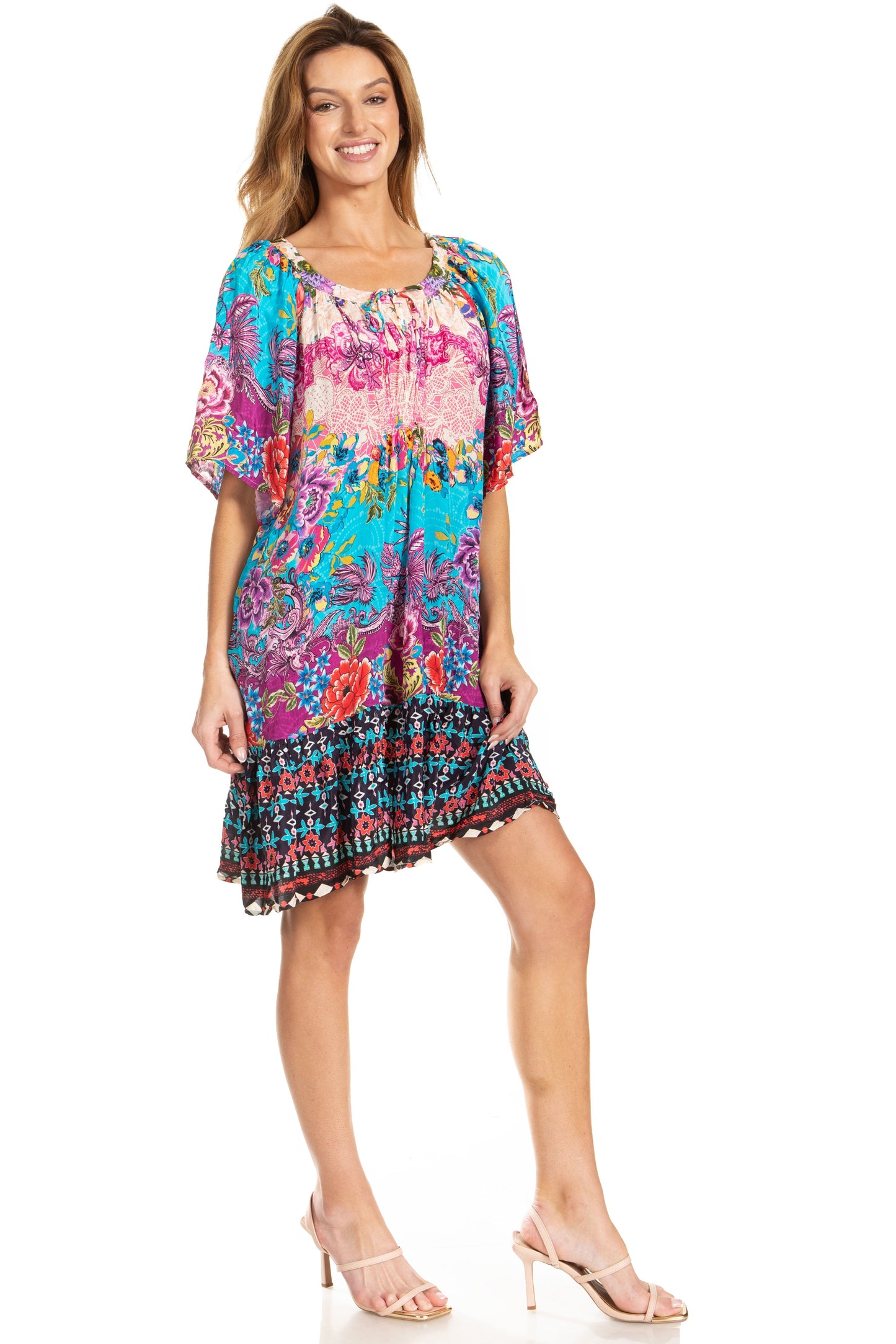 Sakkas Eliza Women's Cocktail Short Sleeve Floral Print Boho Dress Summer Casual - Concordia Style Boutique