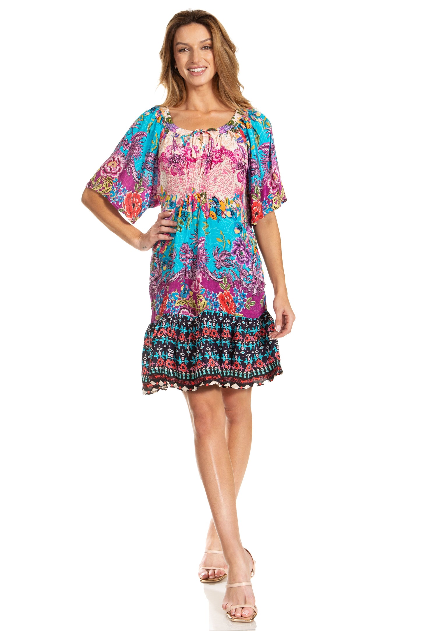 Sakkas Eliza Women's Cocktail Short Sleeve Floral Print Boho Dress Summer Casual - Concordia Style Boutique