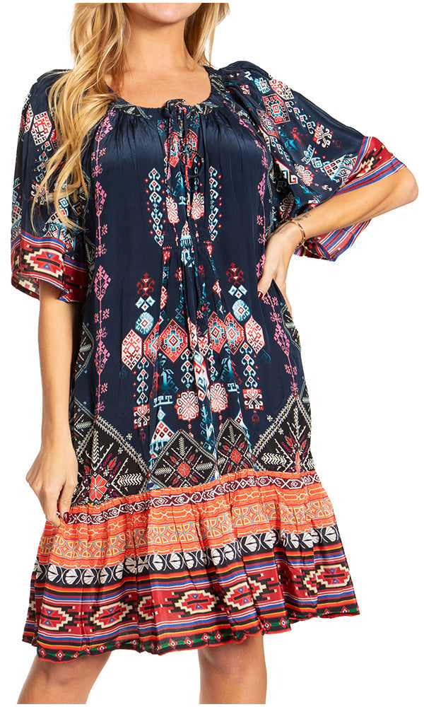Sakkas Eliza Women's Cocktail Short Sleeve Floral Print Boho Dress Summer Casual - Concordia Style Boutique